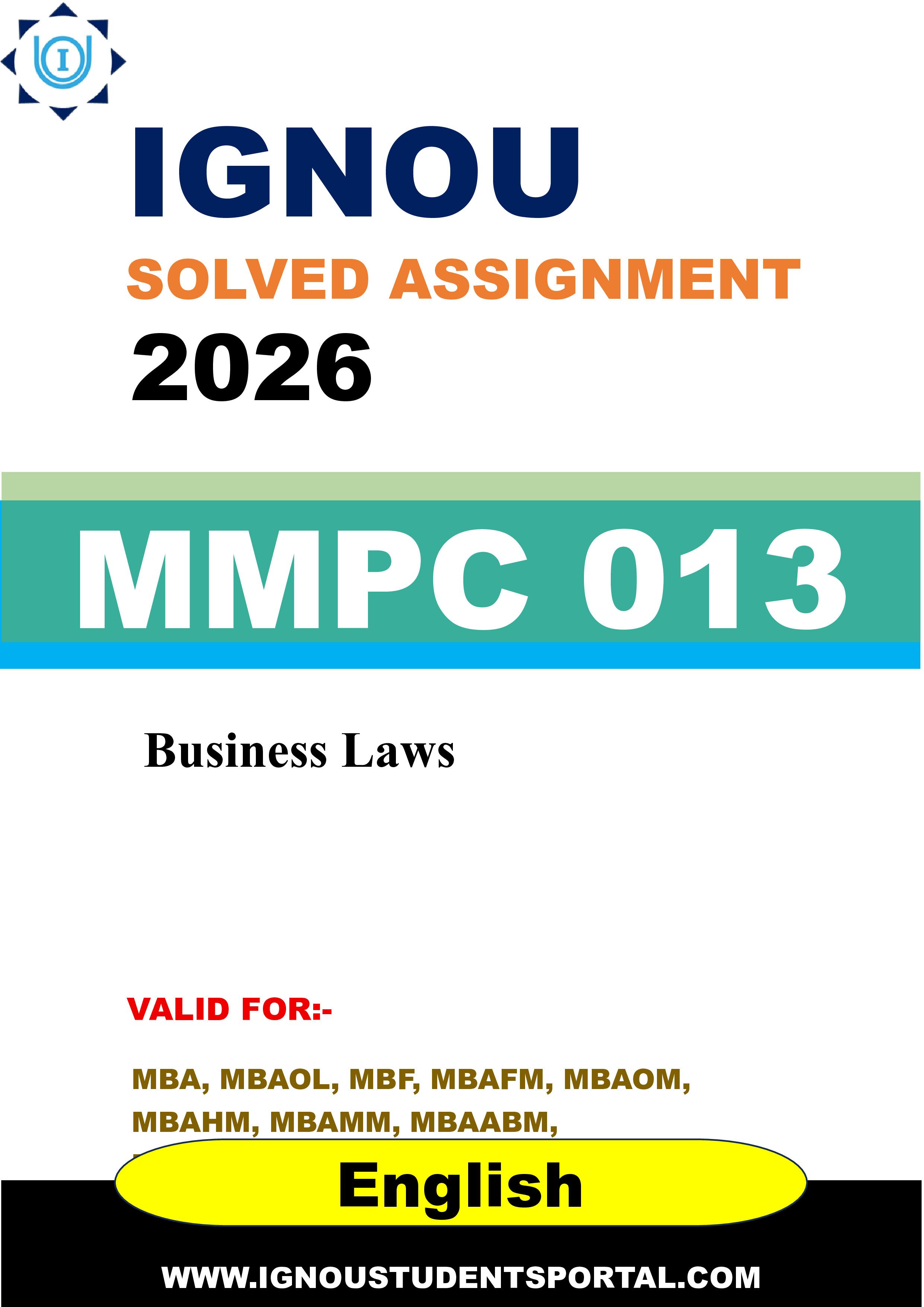 IGNOU MMPC 013 Solved Assignment 2026-26: Business Laws (English Medium) | IGNOU Students Portal