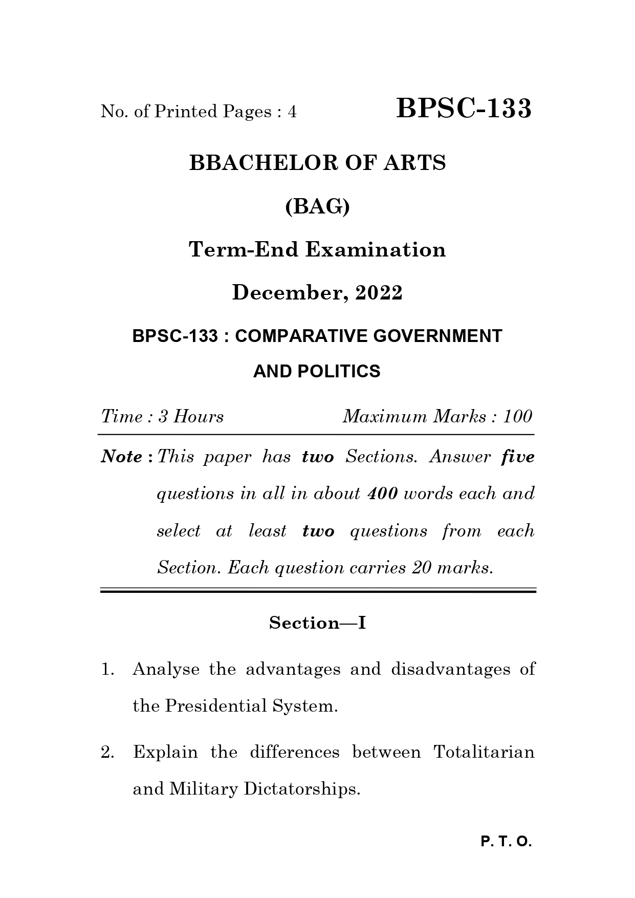 IGNOU BPSC 133 Solved Previous Year Question Paper –DECEMBER 2022 (ENGLISH Medium) – Download PDF