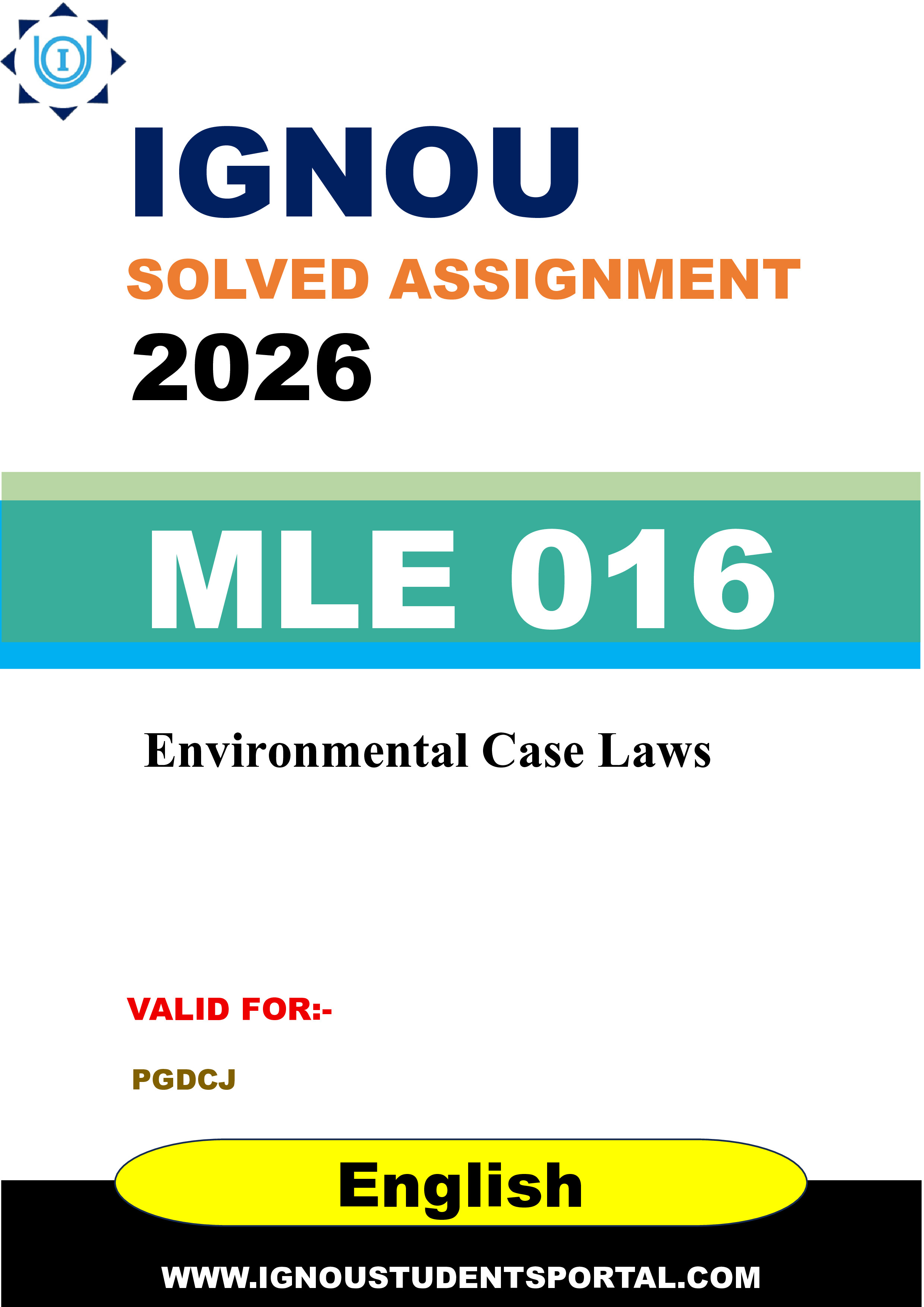 IGNOU MLE 016 Solved Assignment 2026-26: Environmental Case Laws (English Medium) | IGNOU Students Portal