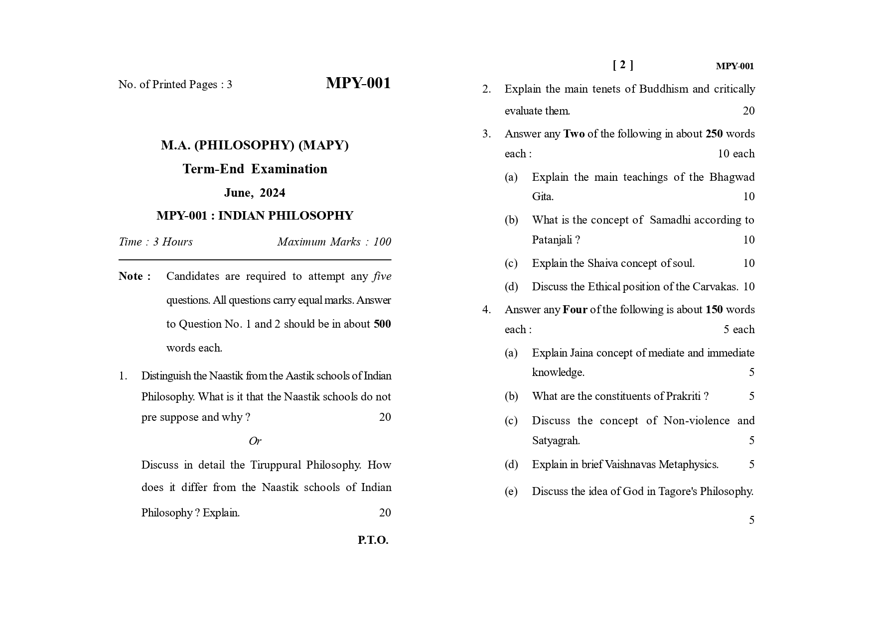 IGNOU MPY 001 Solved Previous Year Question Paper –JUNE 2024 (ENGLISH Medium) – Download PDF