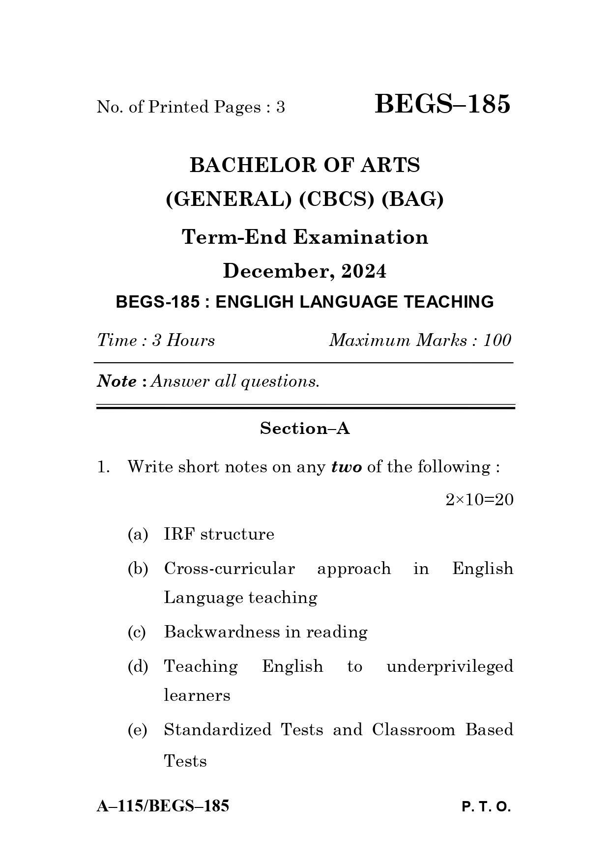 IGNOU BEGS 185 Solved Previous Year Question Paper – December 2024 (English Medium) – Download PDF