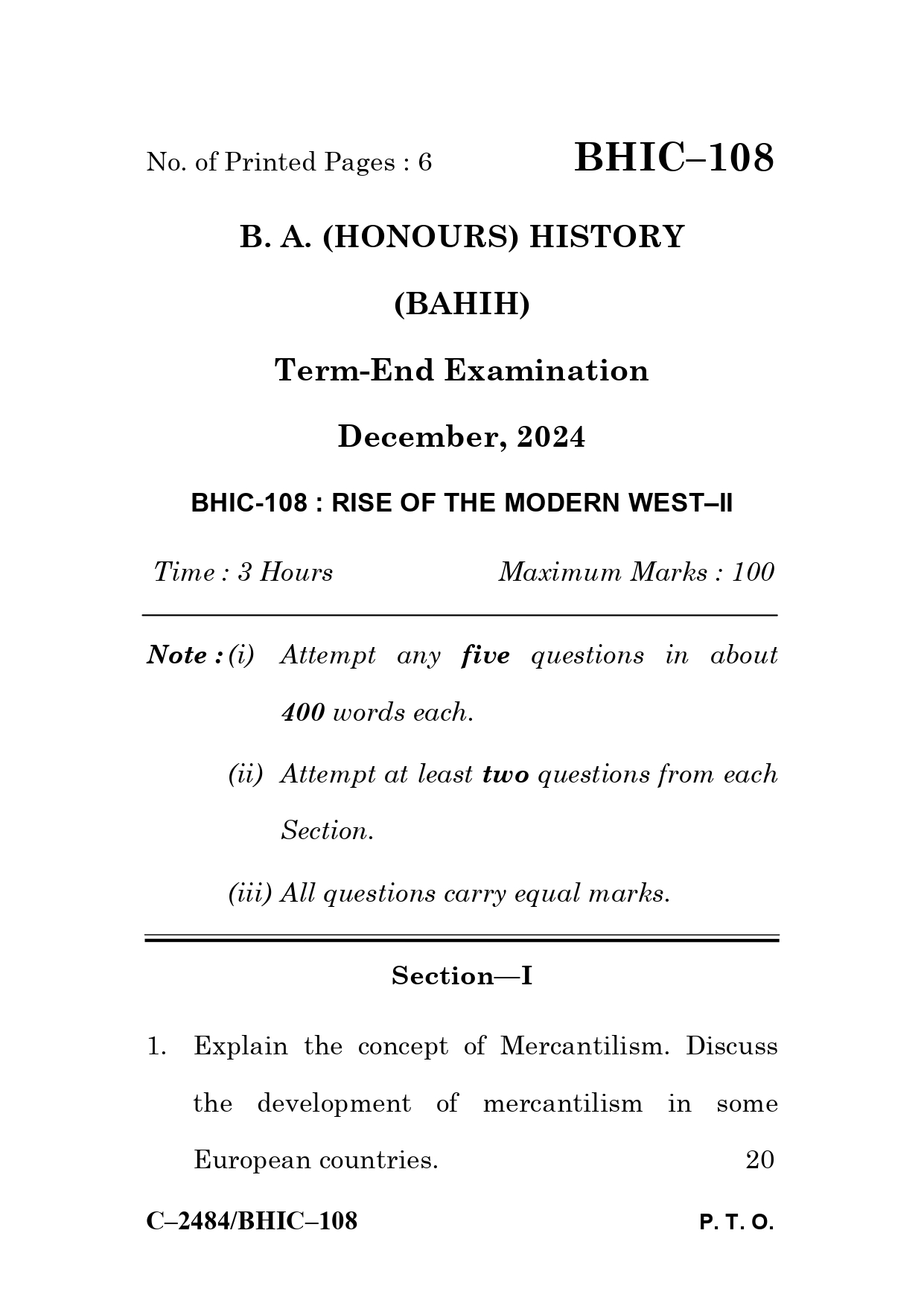 IGNOU BHIC 108 Solved Previous Year Question Paper – December 2024 (English Medium) – Download PDF