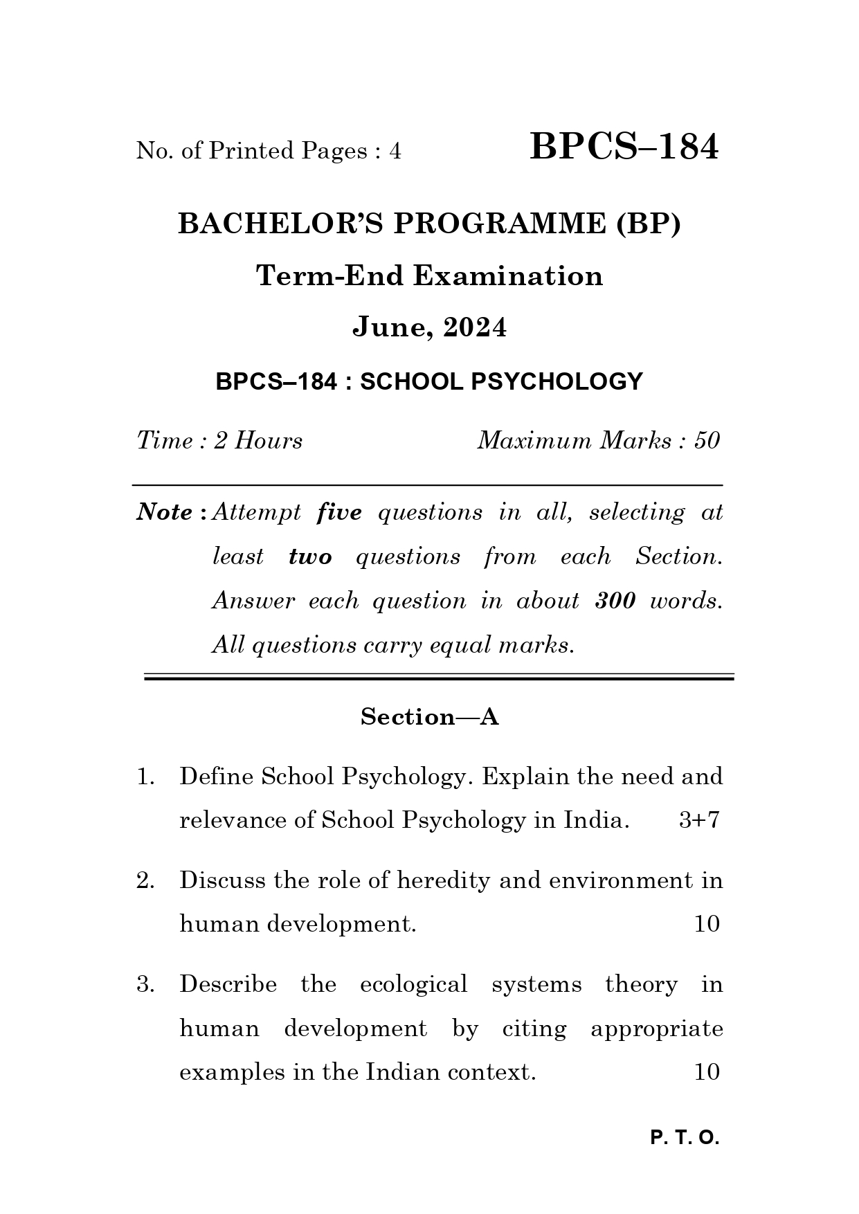 IGNOU BPCS 184 Solved Previous Year Question Paper – June 2024 (English Medium) – Download PDF
