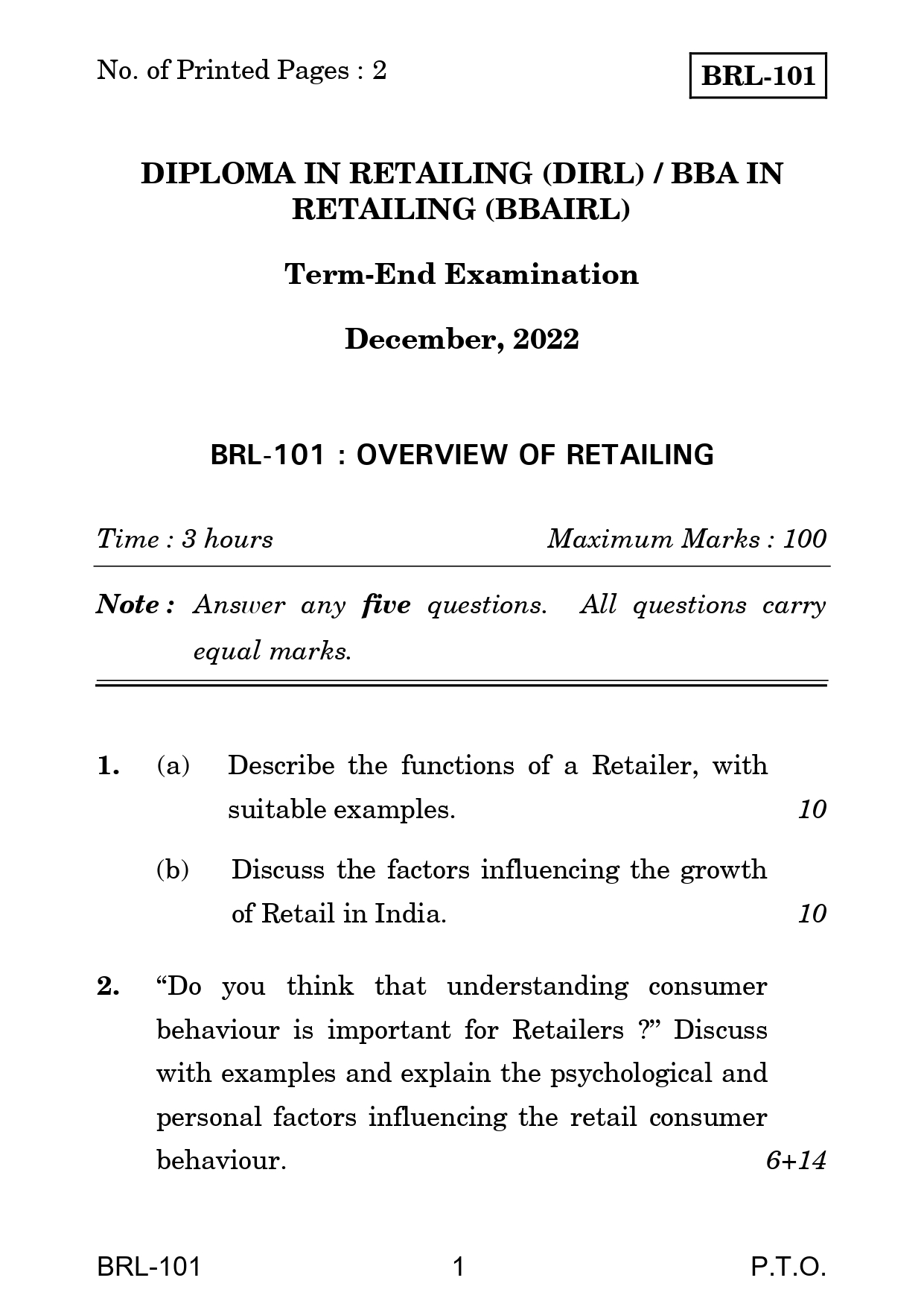 IGNOU BRL 101 Solved Previous Year Question Paper – December 2022 (English Medium) – Download PDF