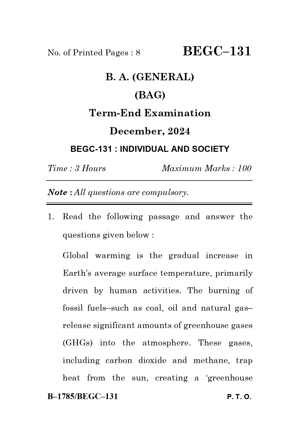 IGNOU BEGC 131 Solved Previous Year Question Paper – December 2024 (ENGLISH Medium) – Download PDF