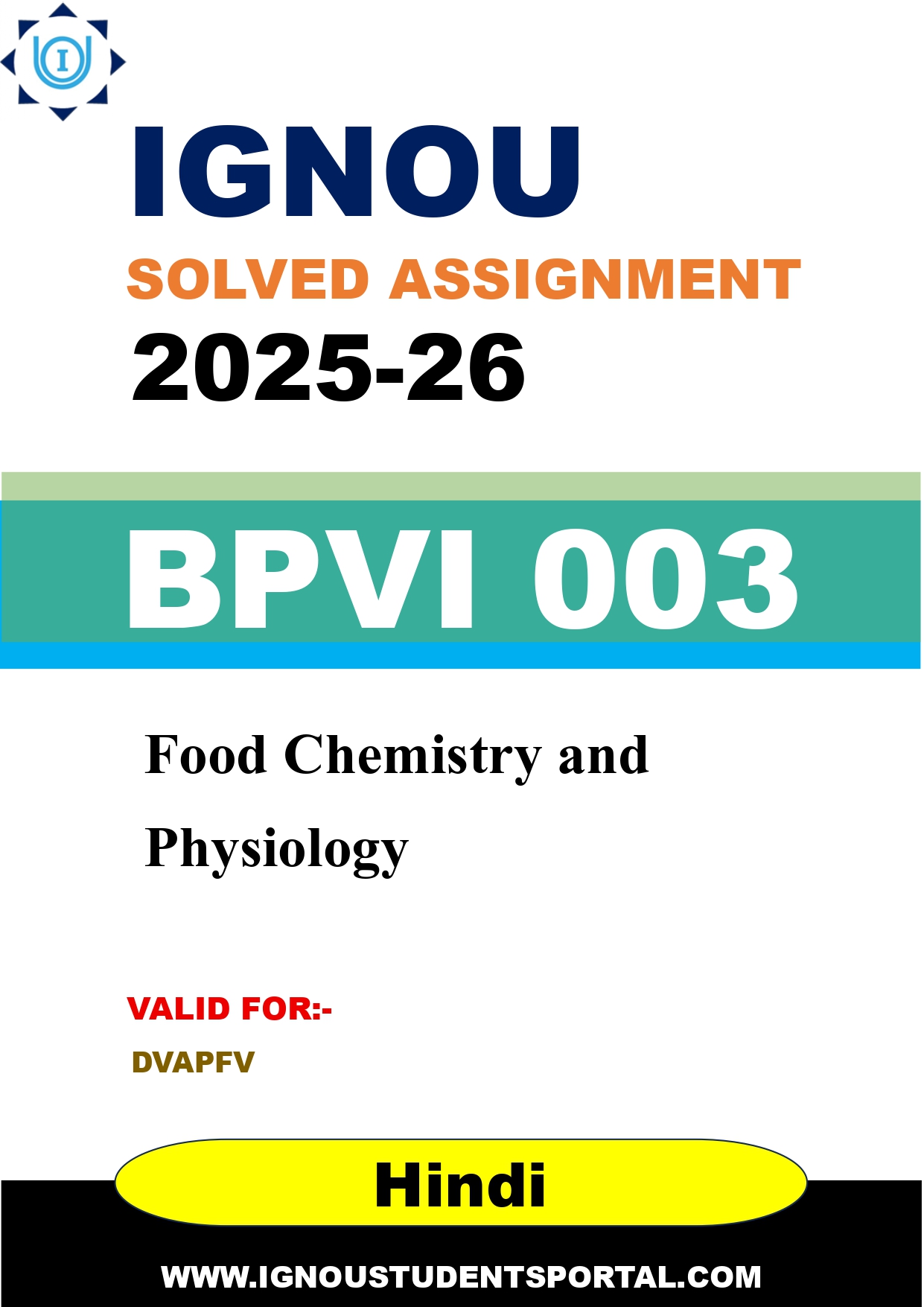 IGNOU BPVI 003 Solved Assignment 2025-2026: Food Chemistry and Physiology (Hindi Medium) | IGNOU Students Portal