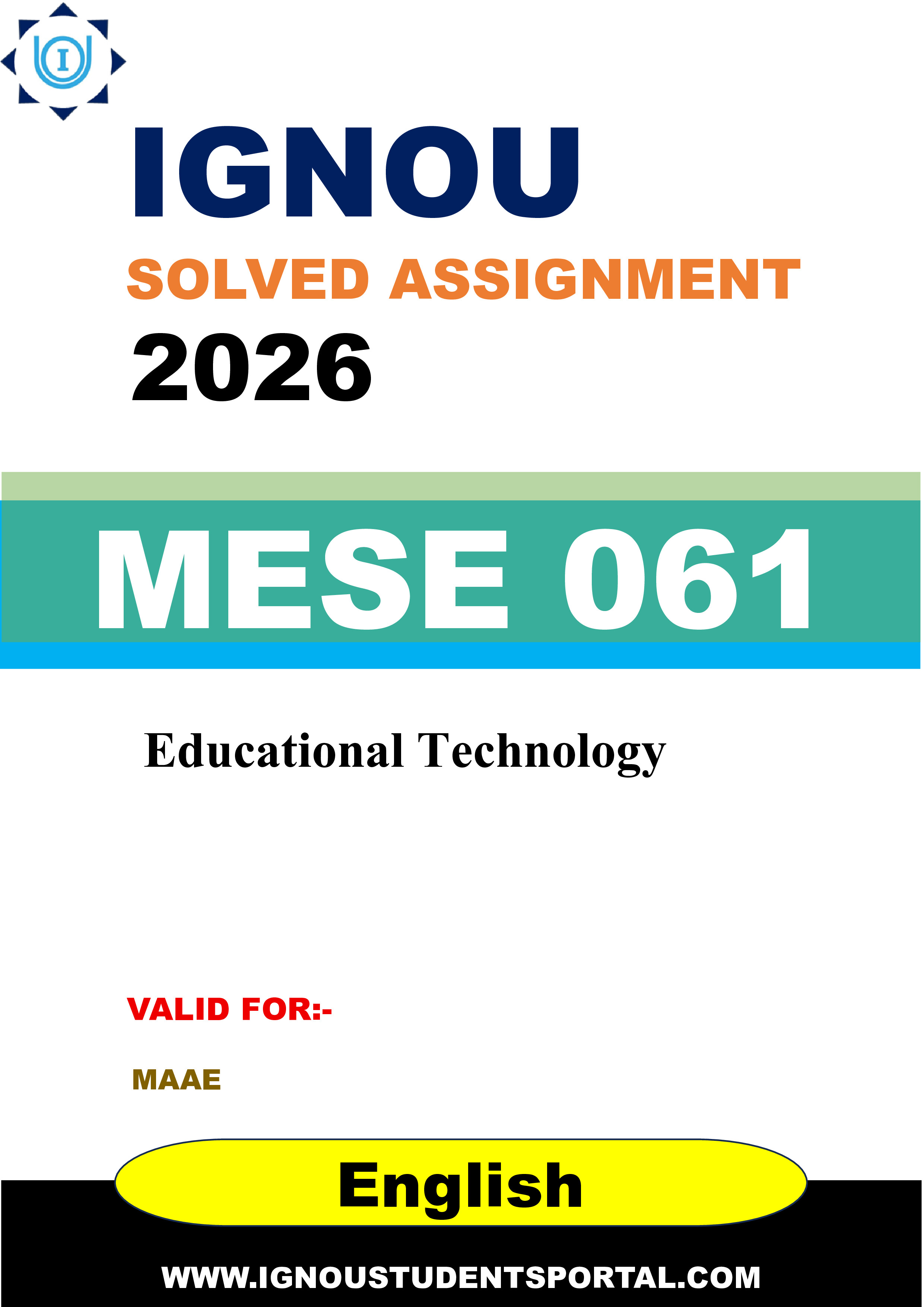 IGNOU MESE 061 Solved Assignment 2026-26: Educational Technology (English Medium) | IGNOU Students Portal