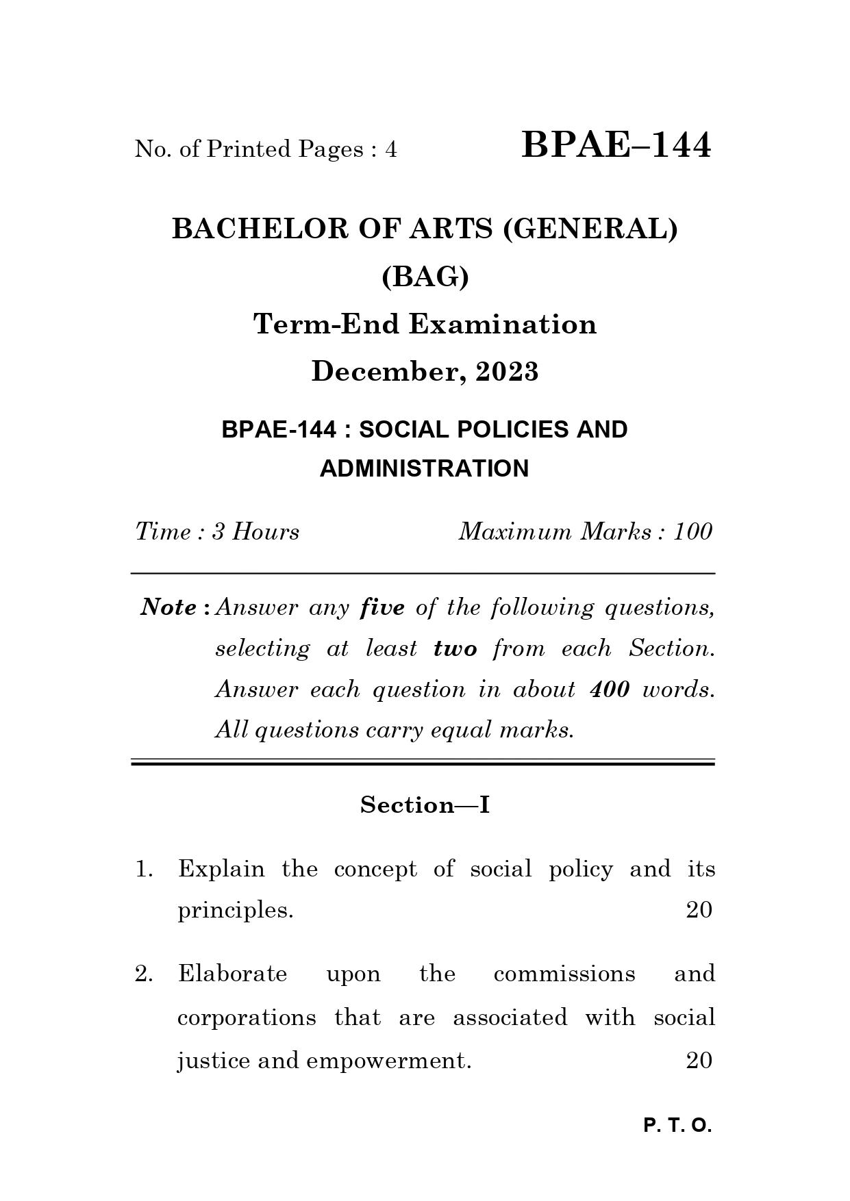 IGNOU BPAE 144 Solved Previous Year Question Paper –DECEMBER 2023 (ENGLISH Medium) – Download PDF