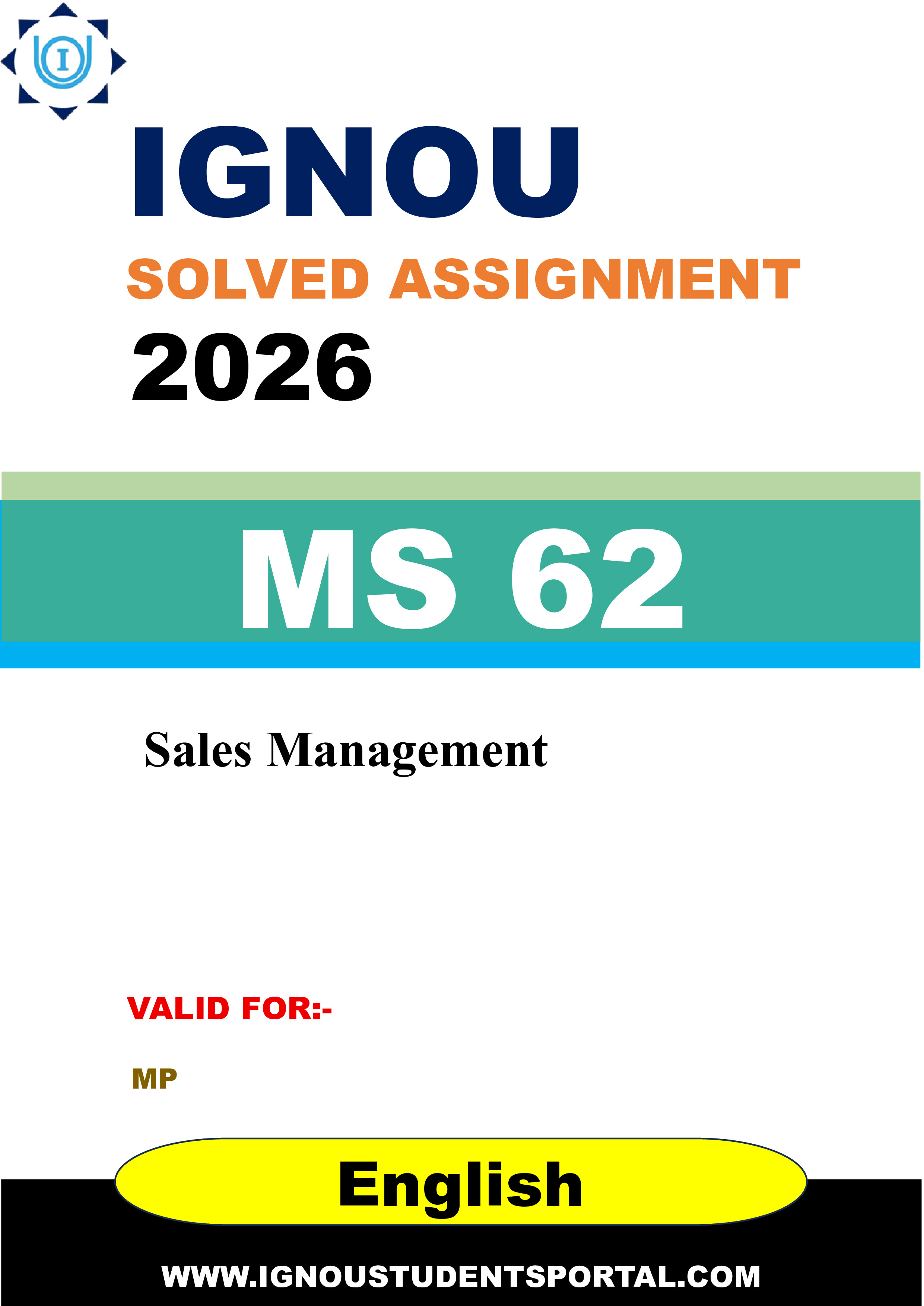 IGNOU MS 62 Solved Assignment 2026-26: Sales Management (English Medium) | IGNOU Students Portal