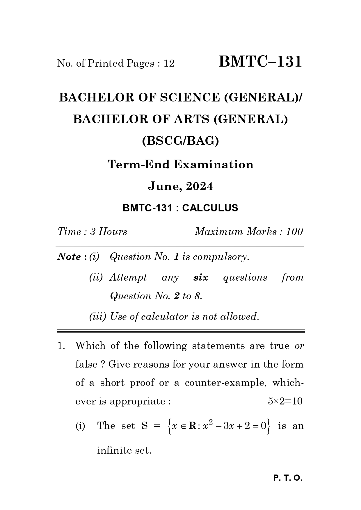 IGNOU BMTC 131 Solved Previous Year Question Paper – June 2024 (English Medium) – Download PDF