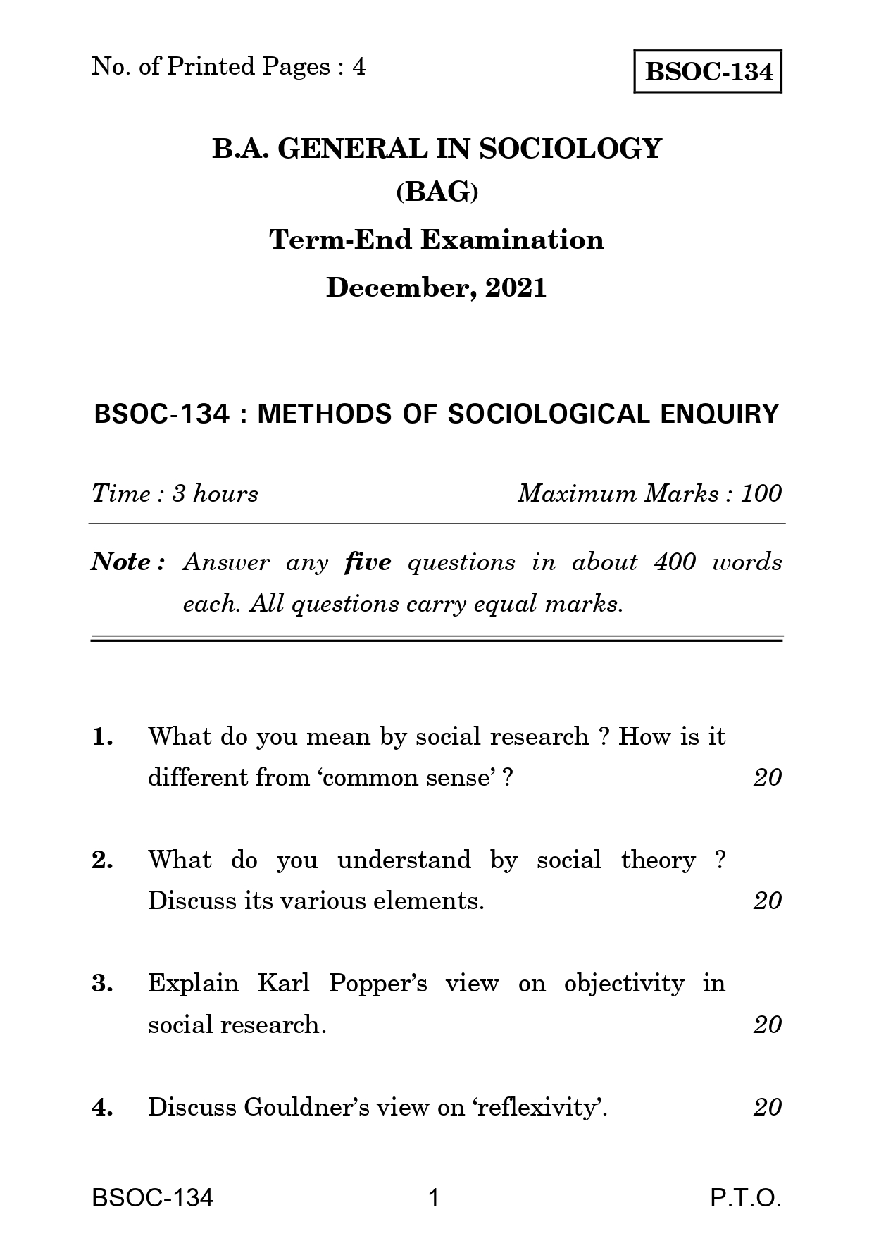 IGNOU BSOC 134 Solved Previous Year Question Paper –DECEMBER 2021 (ENGLISH Medium) – Download PDF