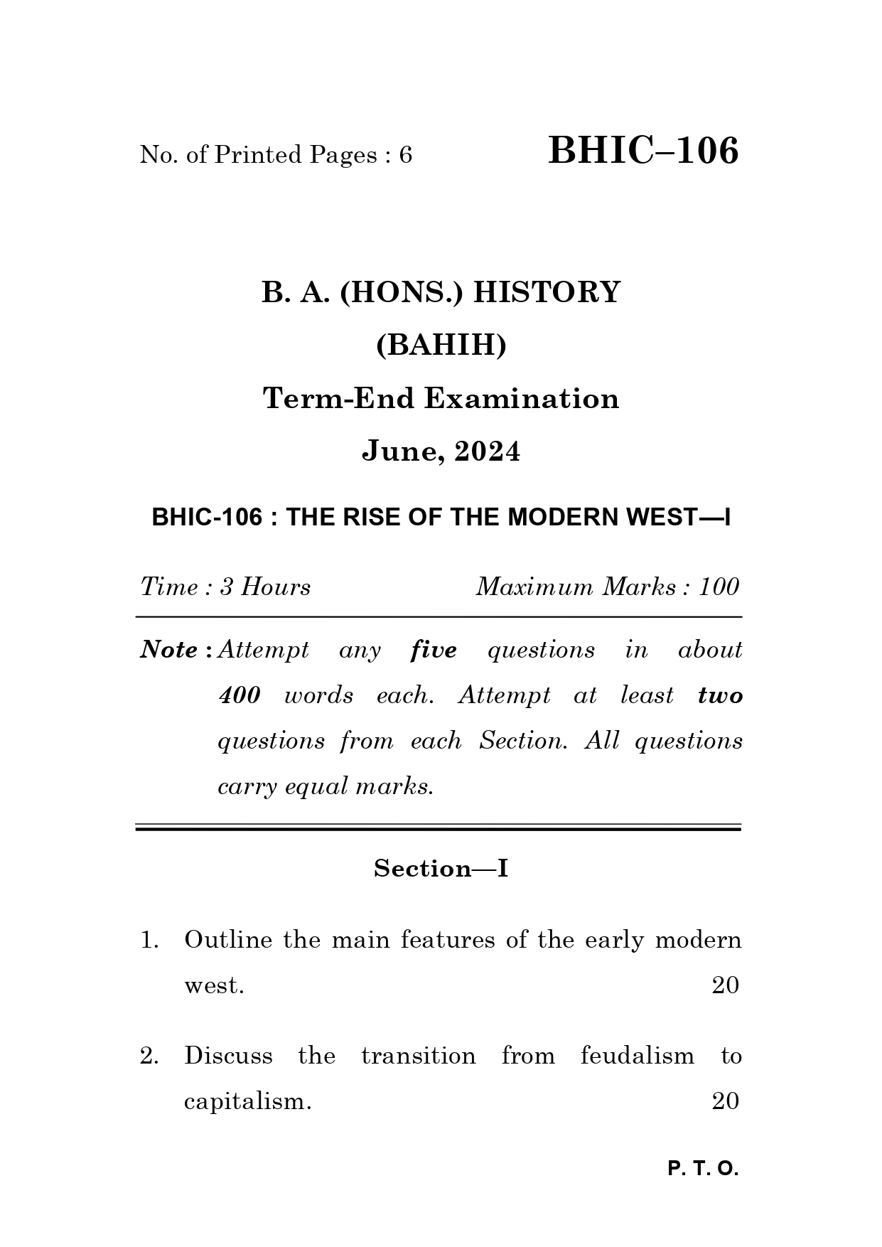 IGNOU BHIC 106 Solved Previous Year Question Paper – June 2024 (English Medium) – Download PDF