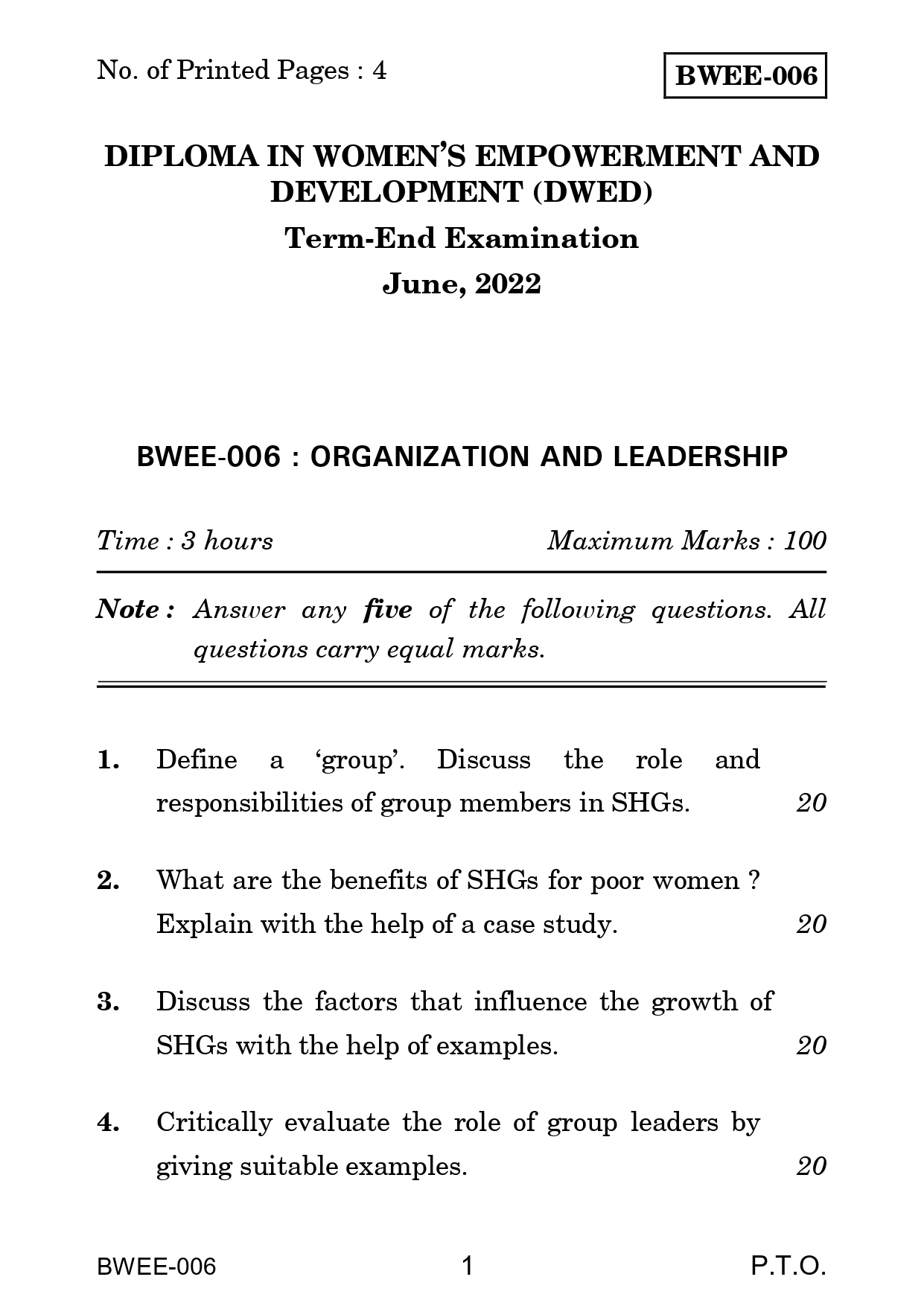 IGNOU BWEE 006 Solved Previous Year Question Paper –JUNE 2022 (HINDI Medium) – Download PDF