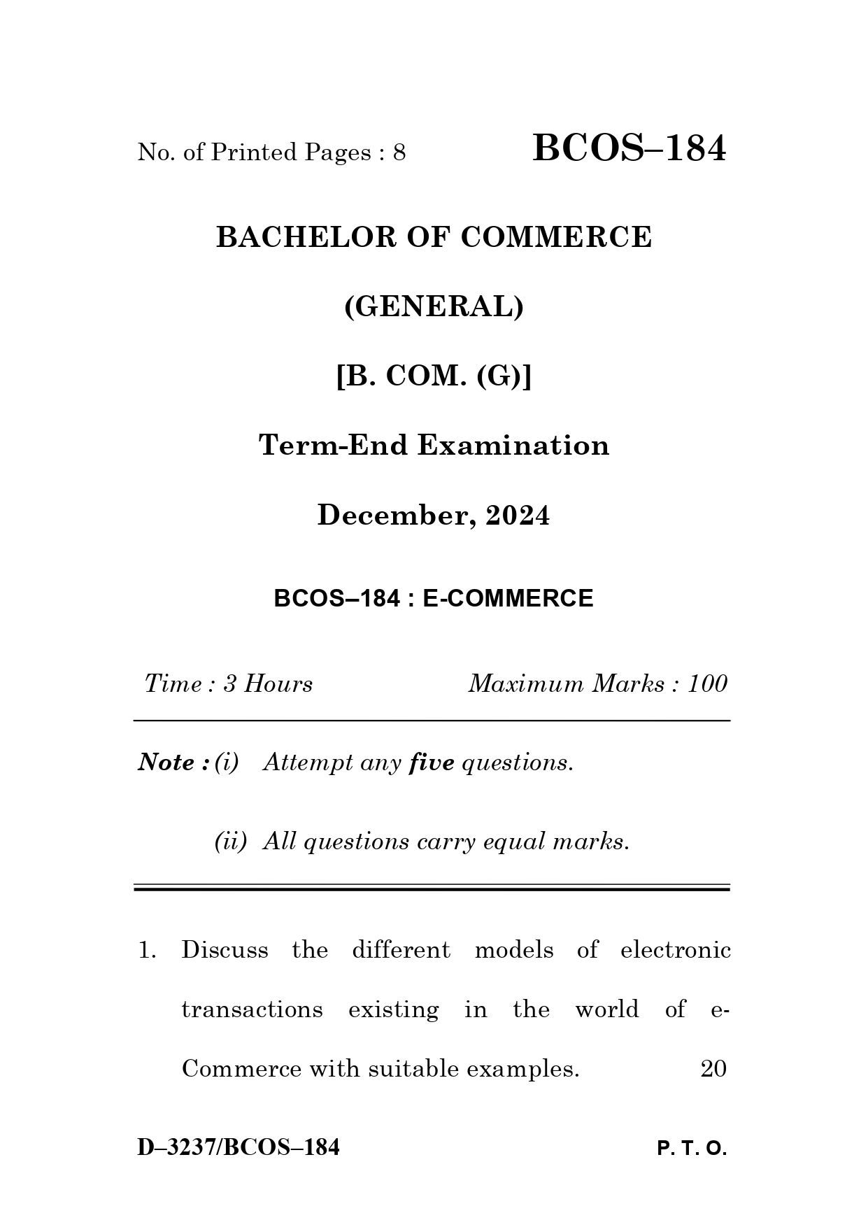 IGNOU BCOS 184 Solved Previous Year Question Paper – December 2024 (English Medium) – Download PDF