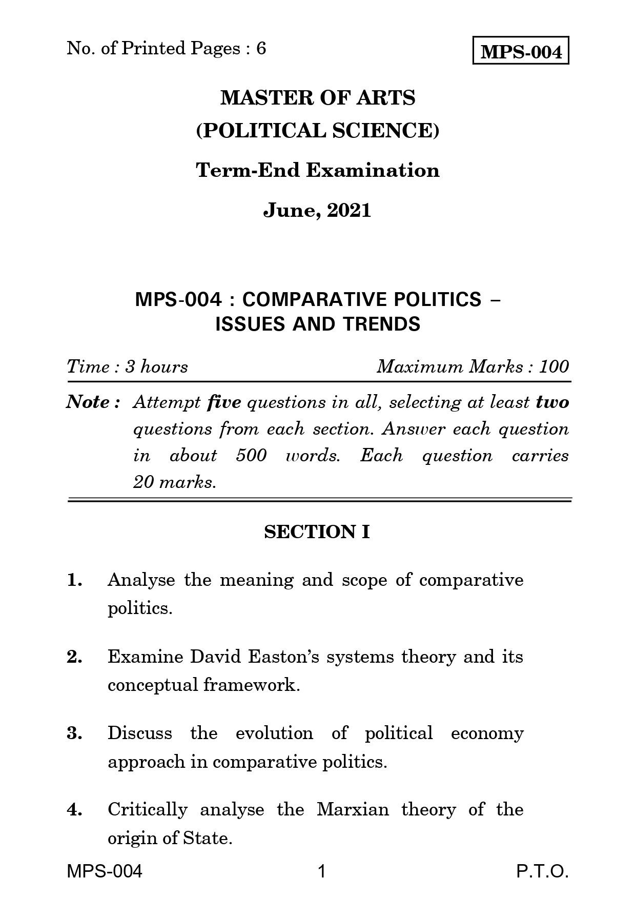 IGNOU MPS 004 Solved Previous Year Question Paper – JUNE 2021 (English Medium) – Download PDF