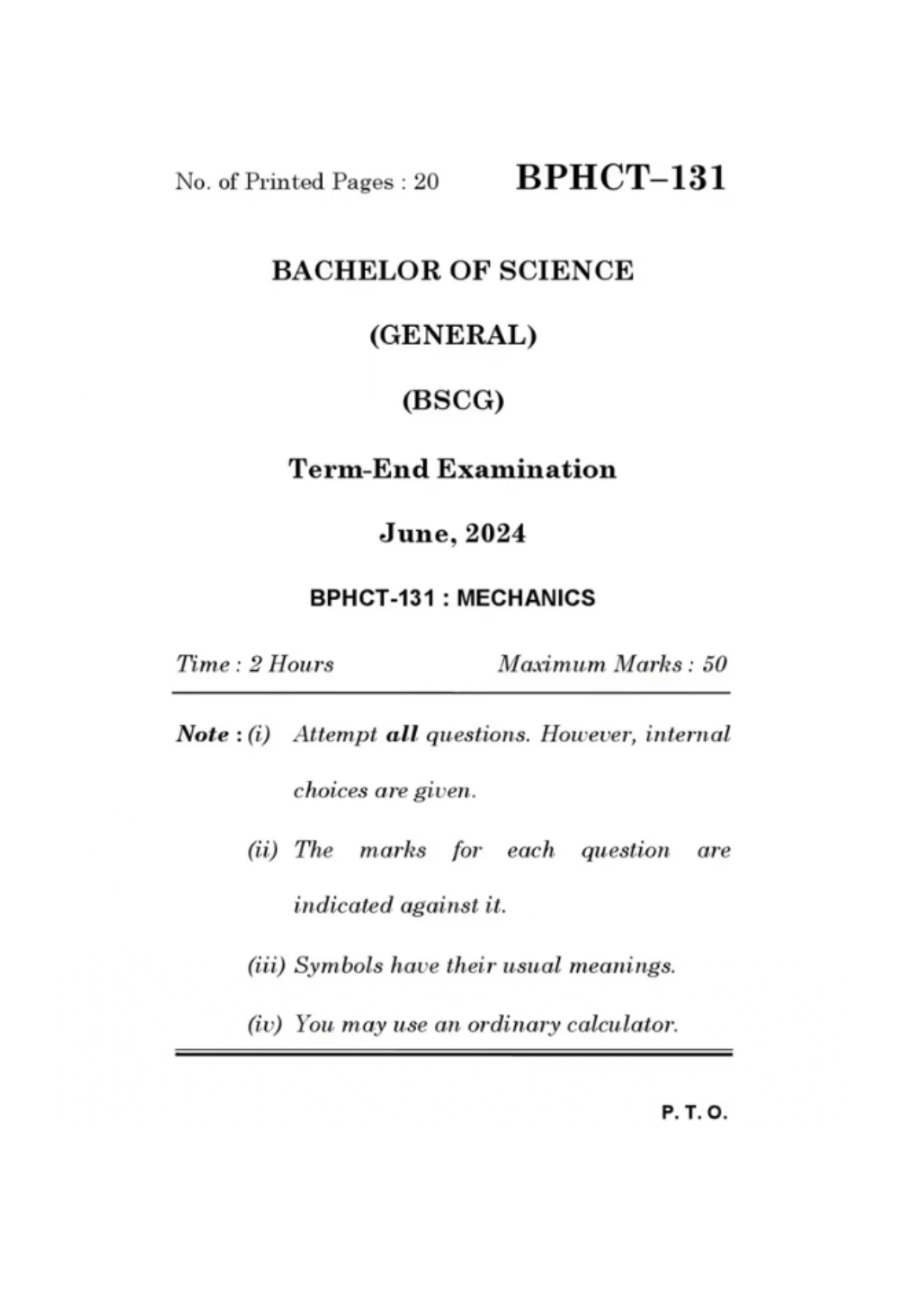 IGNOU BPHCT 131 Solved Previous Year Question Paper – June 2024 (English Medium) – Download PDF