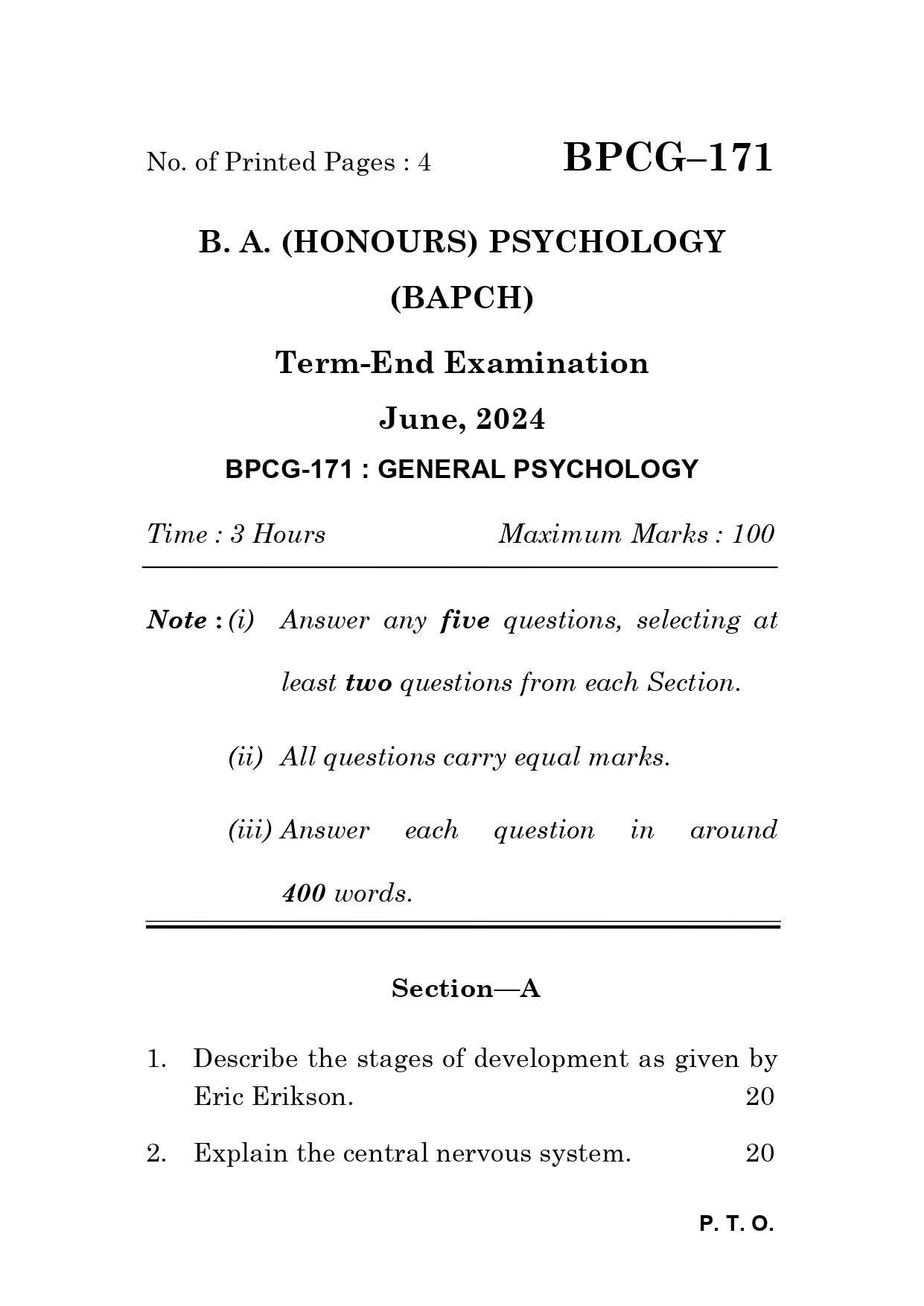 IGNOU BPCG 171 Solved Previous Year Question Paper –JUNE 2024 (ENGLISH Medium) – Download PDF