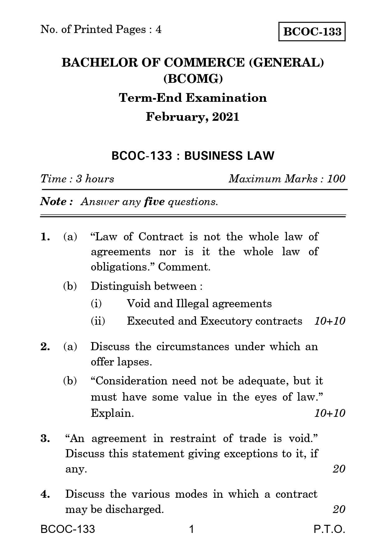 IGNOU BCOC 133 Solved Previous Year Question Paper – December 2020 (English Medium) – Download PDF