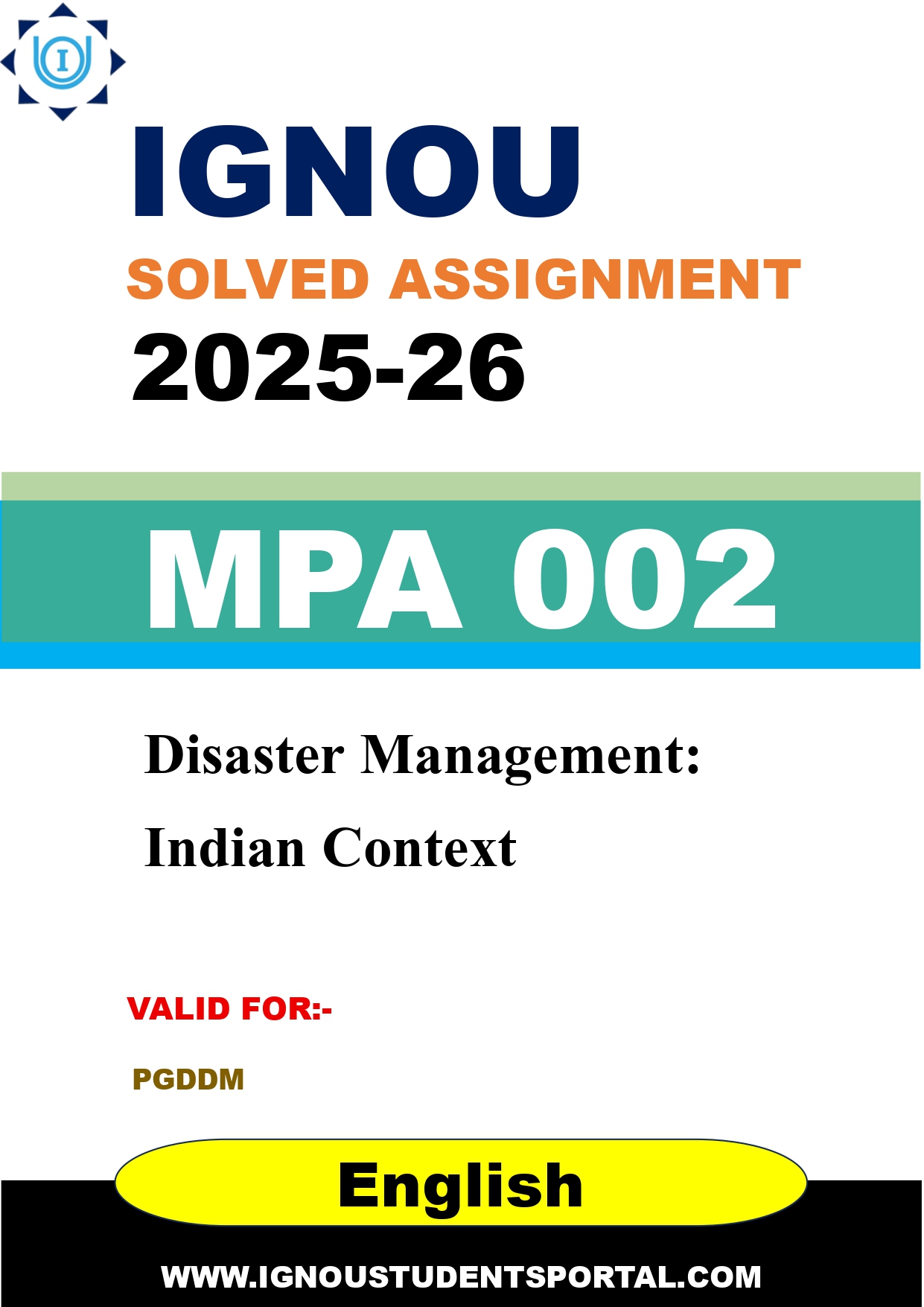 IGNOU MPA 002 Solved Assignment 2025-2026: Disaster Management: Indian Context (English Medium) | IGNOU Students Portal