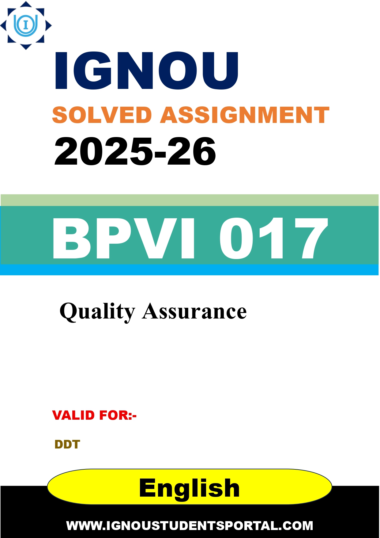 IGNOU BPVI 017 Solved Assignment 2025-2026: Quality Assurance (English Medium) | IGNOU Students Portal