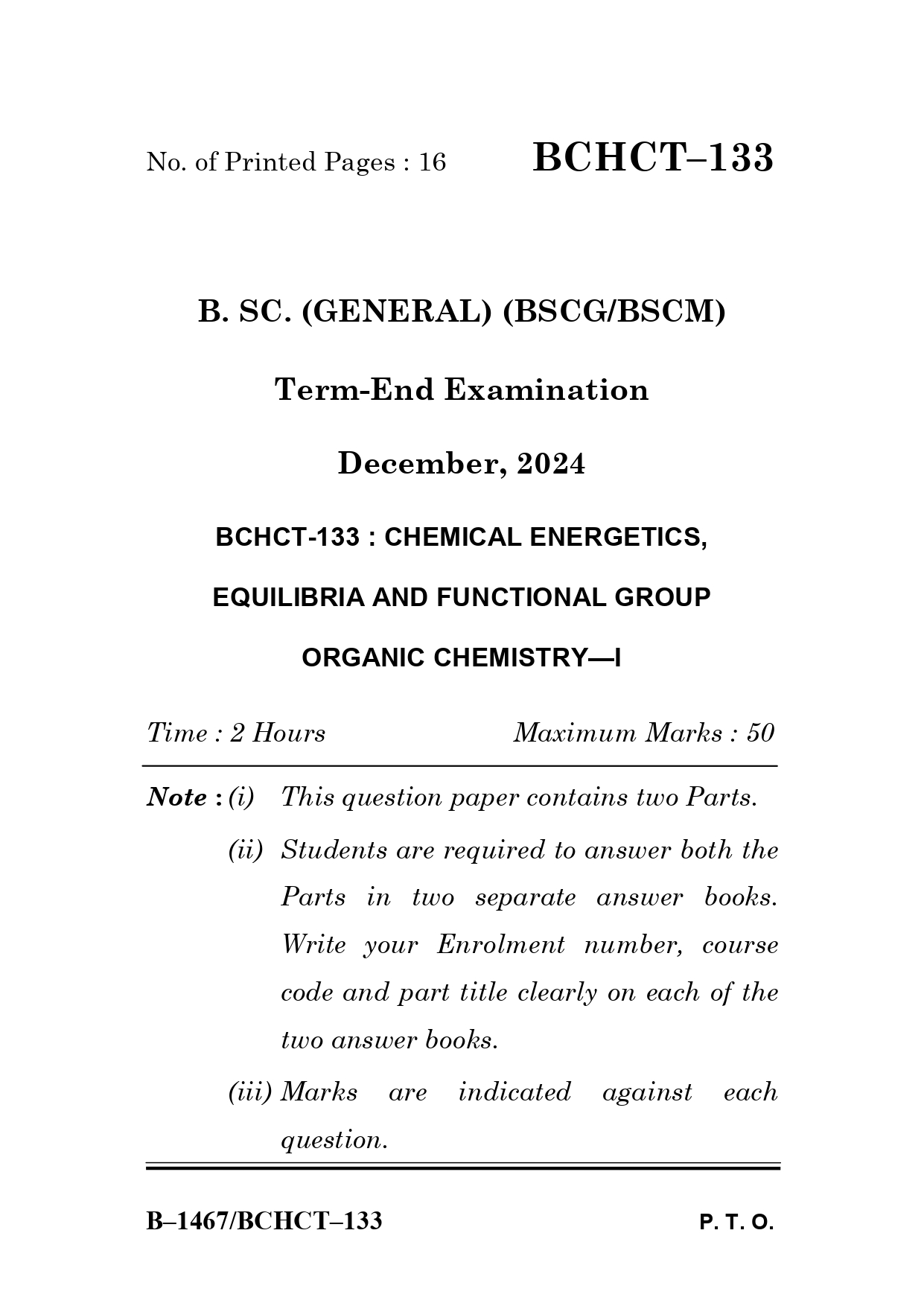 IGNOU BCHCT 133 Solved Previous Year Question Paper – December  2024 (English Medium) – Download PDF