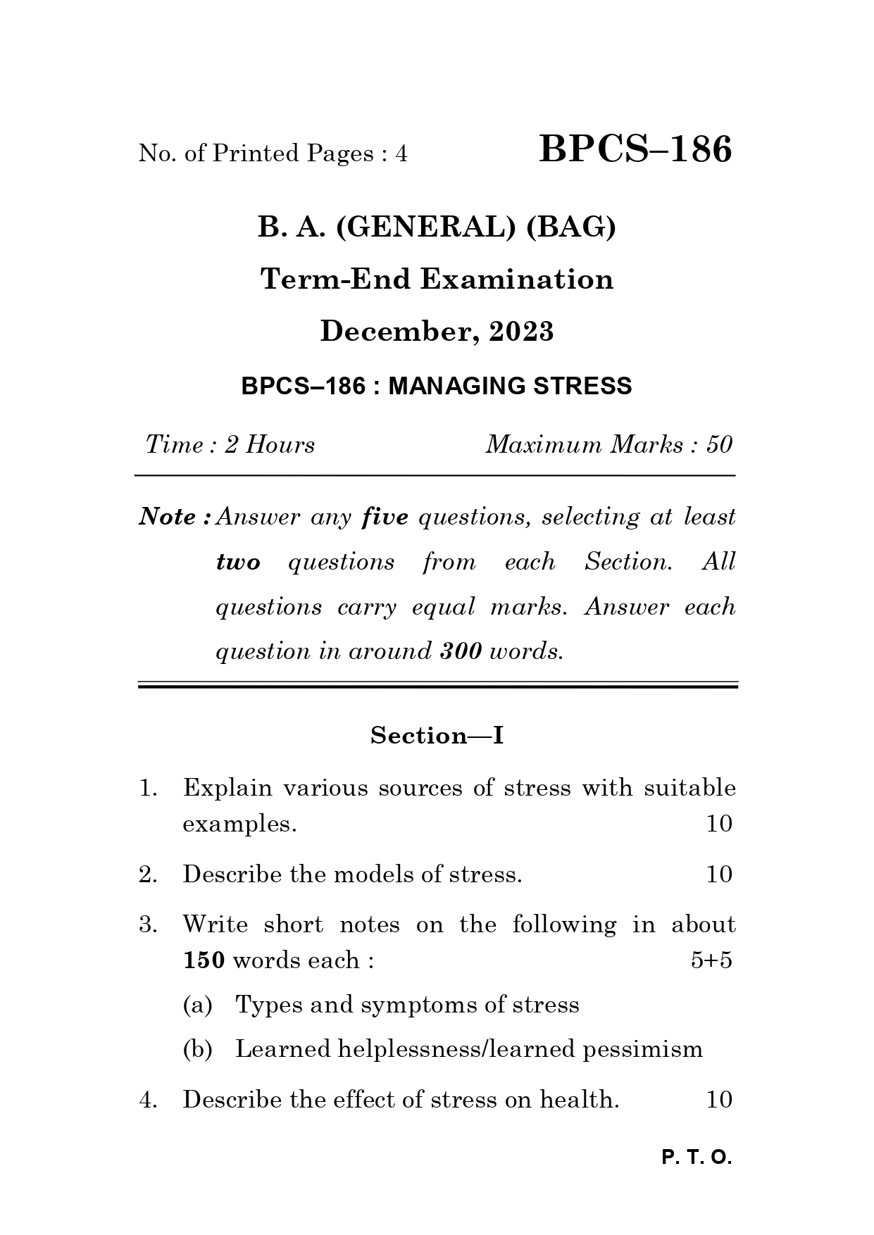 IGNOU BPCS 186 Solved Previous Year Question Paper – December 2023 (English Medium) – Download PDF