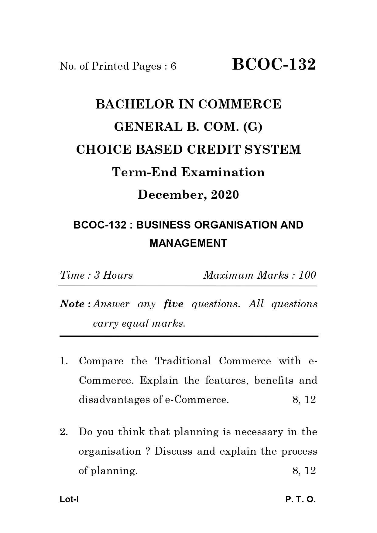 IGNOU BCOC 132 Solved Previous Year Question Paper – December 2020 (English Medium) – Download PDF