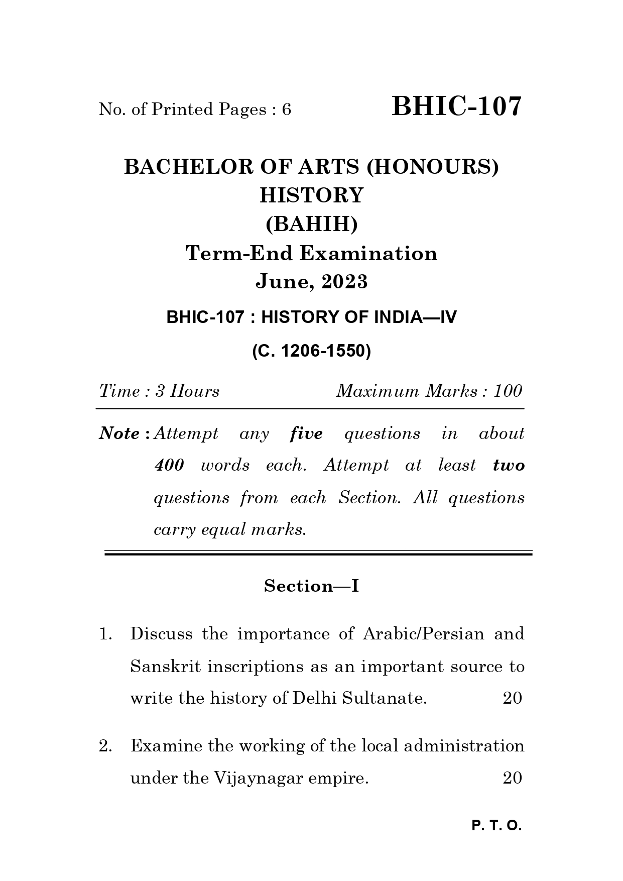 IGNOU BHIC 107 Solved Previous Year Question Paper – June  2023 (English Medium) – Download PDF