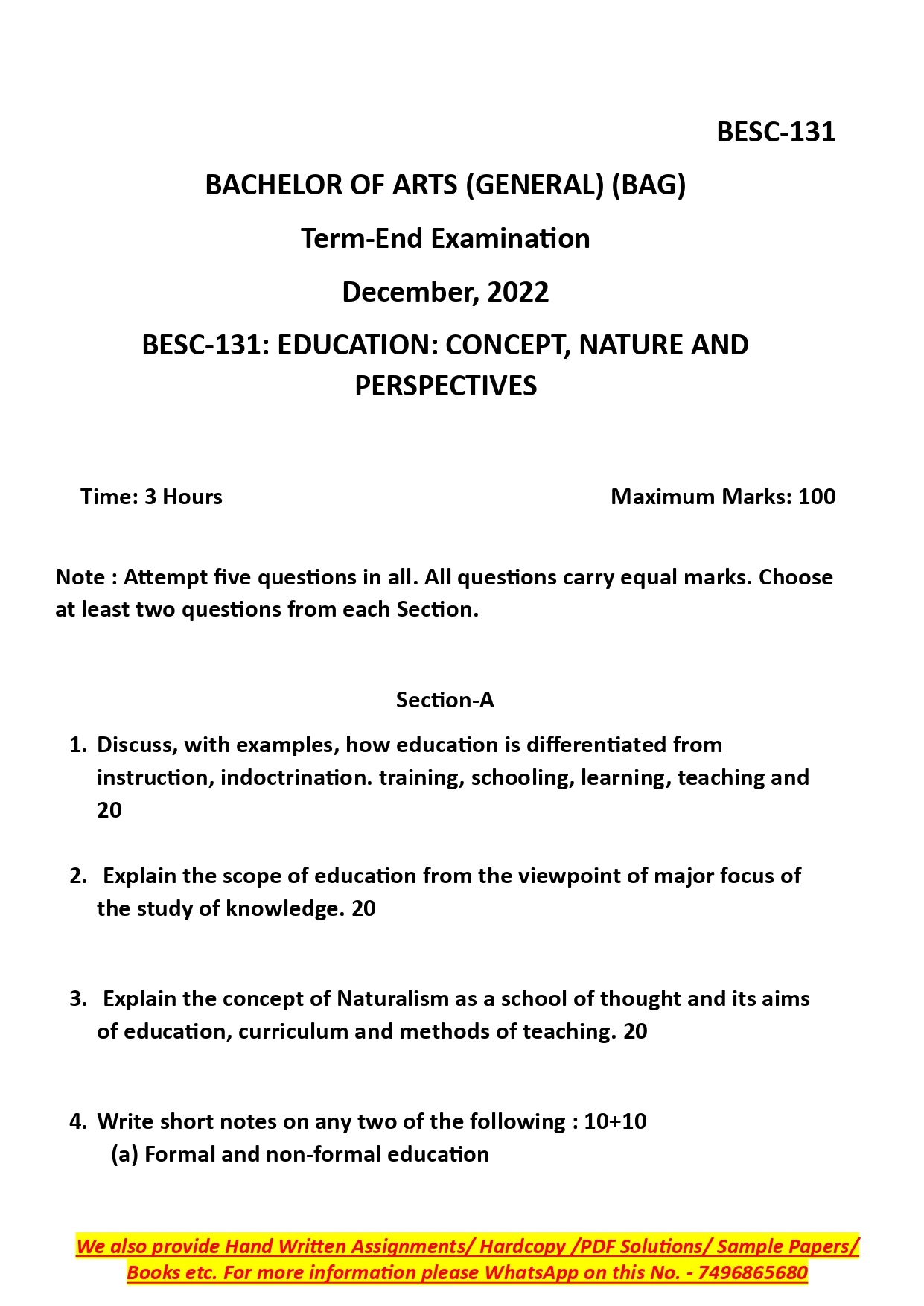 IGNOU BESC 131  Solved Previous Year Question Paper – December 2022 (English Medium) – Download PDF