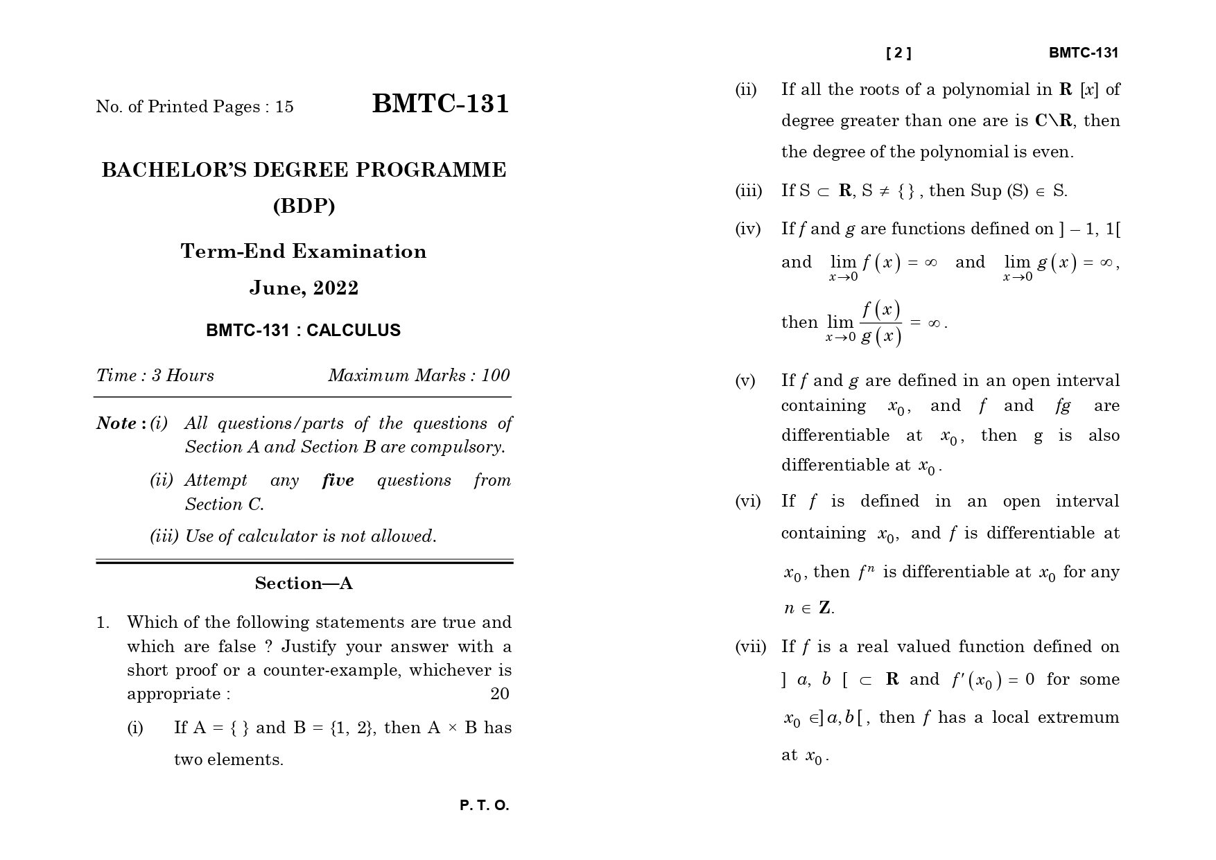 IGNOU BMTC 131 Solved Previous Year Question Paper – June 2022 (English Medium) – Download PDF