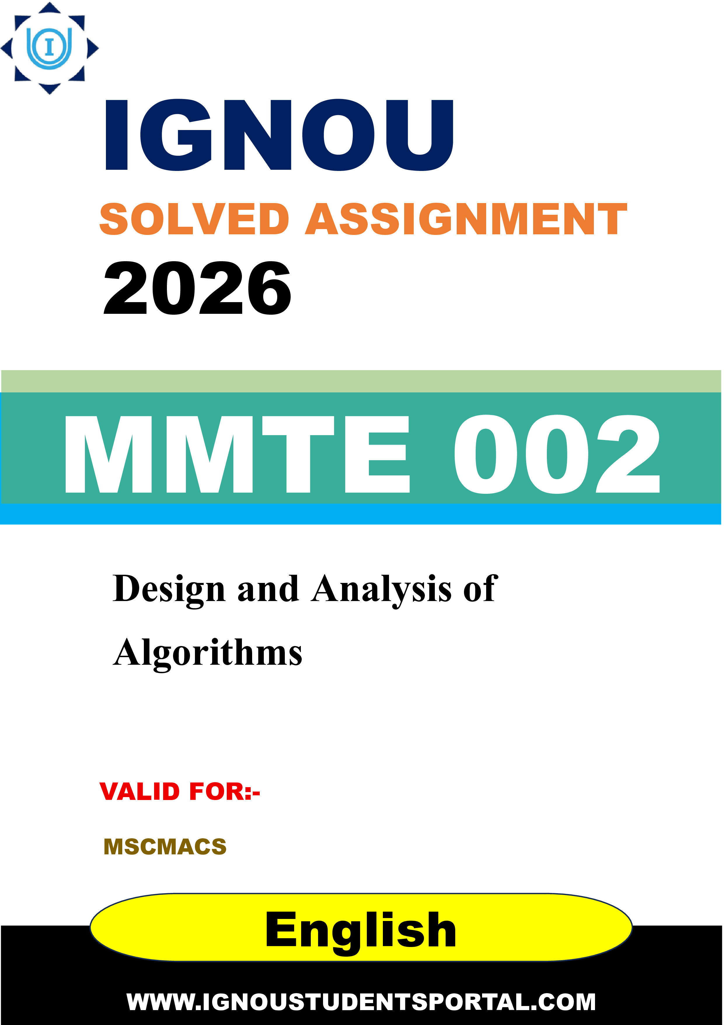 IGNOU MMTE 002 Solved Assignment 2026-26: Design and Analysis of Algorithms (English Medium) | IGNOU Students Portal