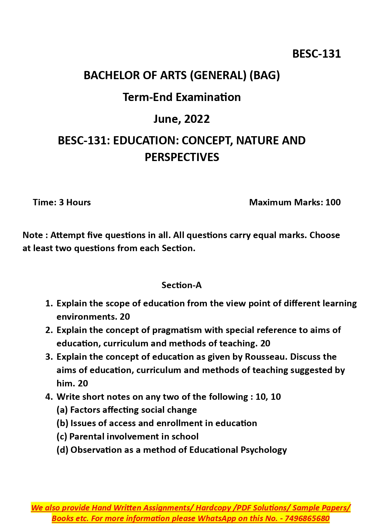 IGNOU BESC 131  Solved Previous Year Question Paper – June 2022 (English Medium) – Download PDF