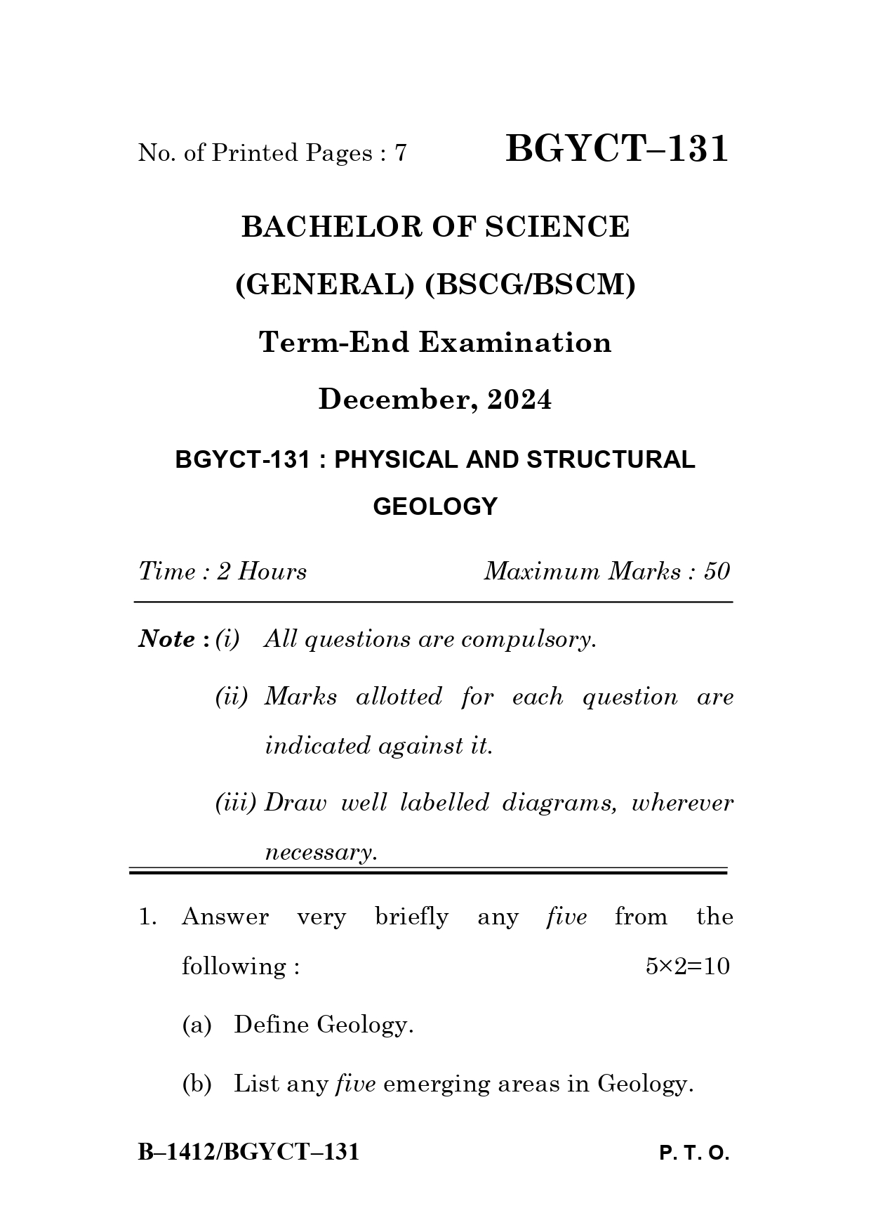 IGNOU BGYCT 131 Solved Previous Year Question Paper – December 2024 (English Medium) – Download PDF