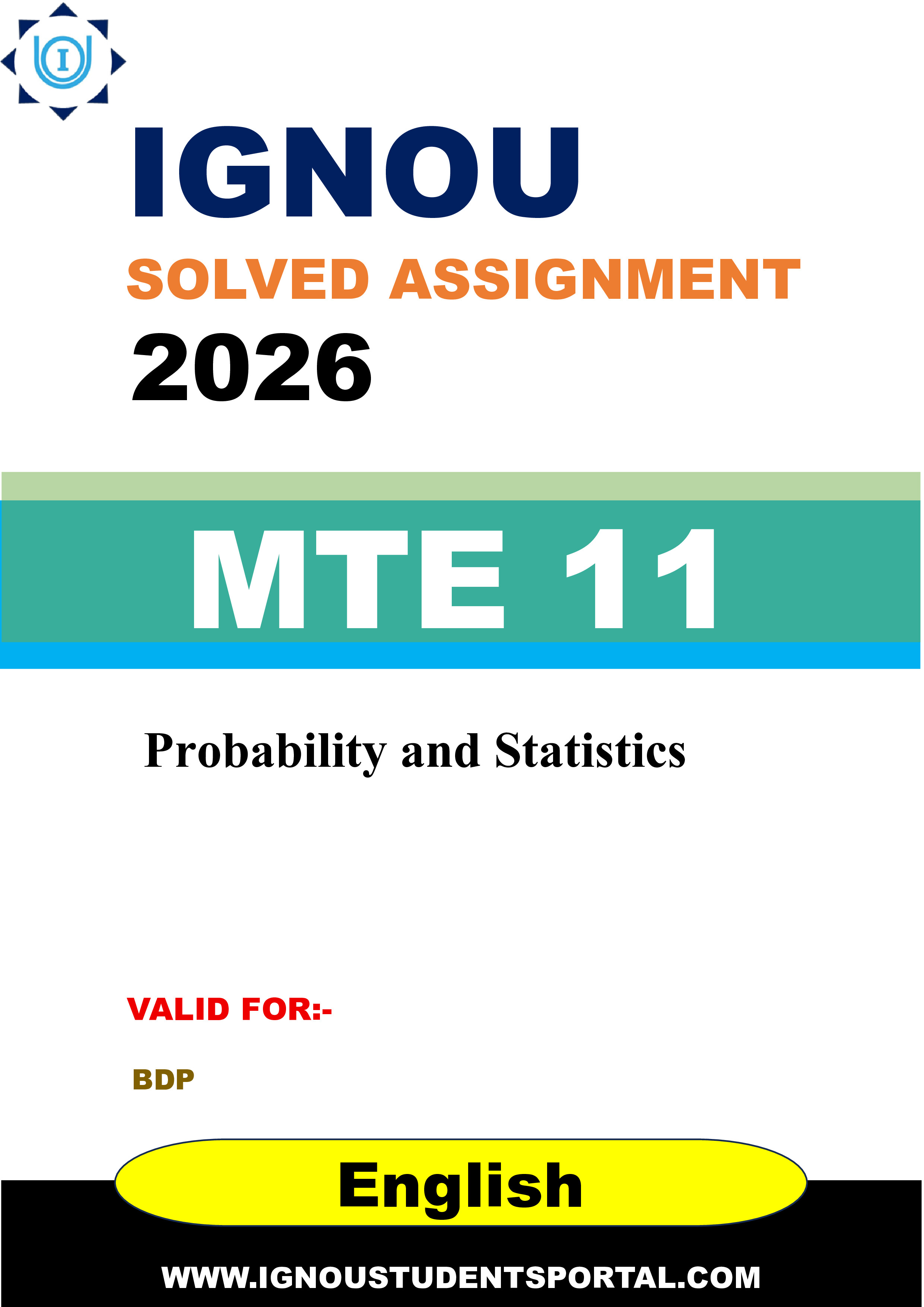 IGNOU MTE 11 Solved Assignment 2026-26: Probability and Statistics (English Medium) | IGNOU Students Portal