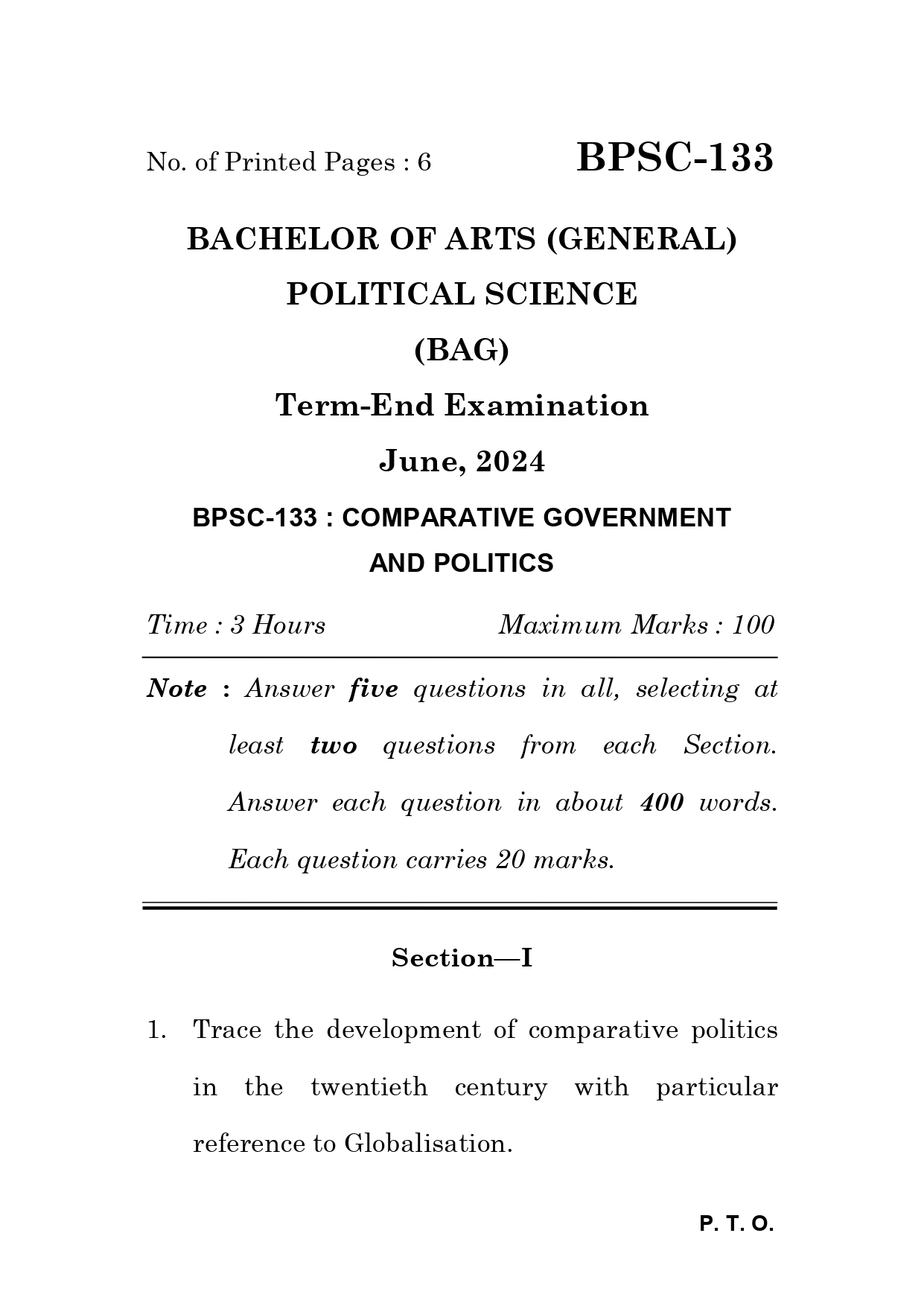 IGNOU BPSC 133 Solved Previous Year Question Paper –JUNE 2024 (ENGLISH Medium) – Download PDF