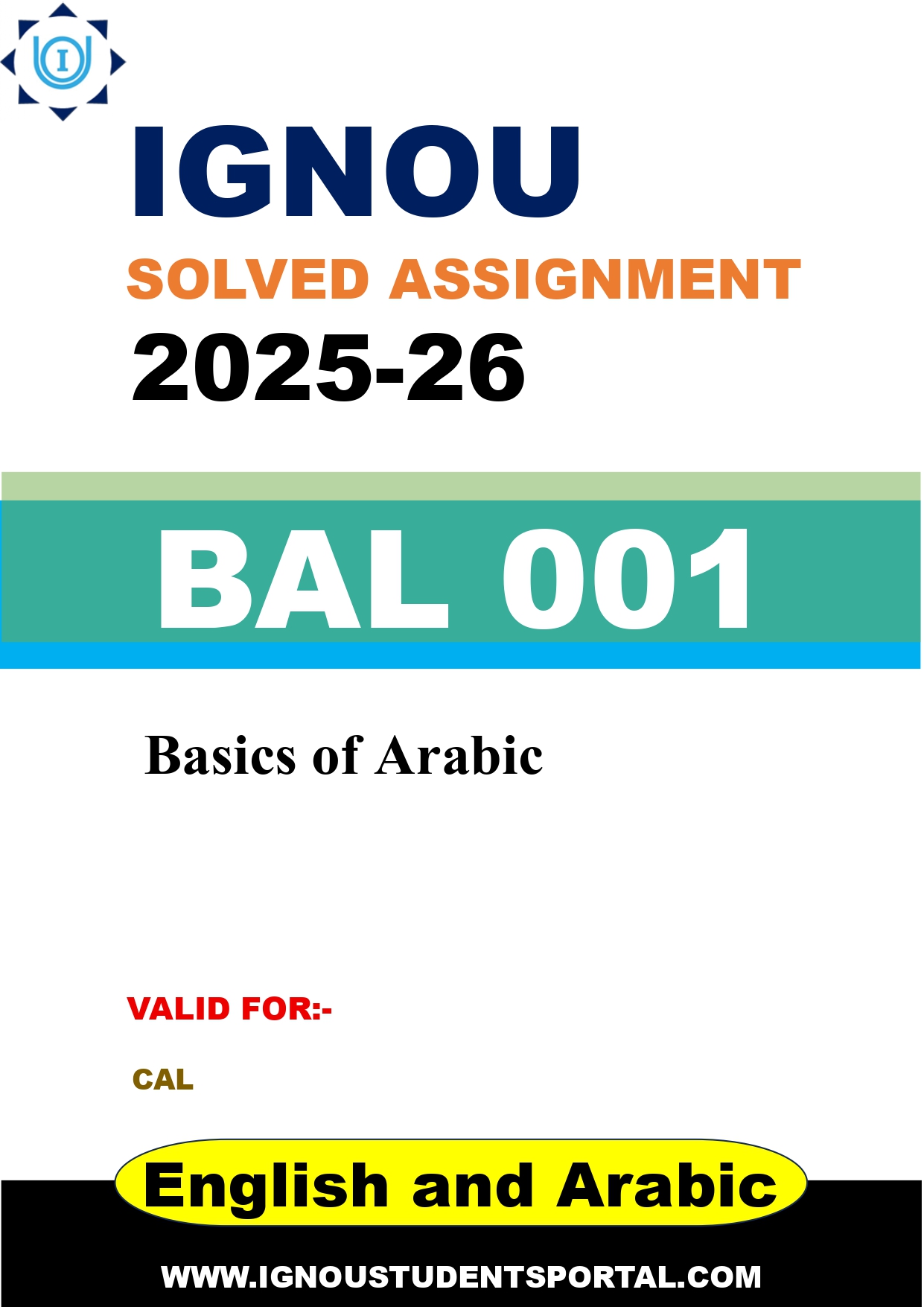 IGNOU BAL 001 Solved Assignment 2025-2026: Basics of Arabic (English and Arabic Medium) | IGNOU Students Portal