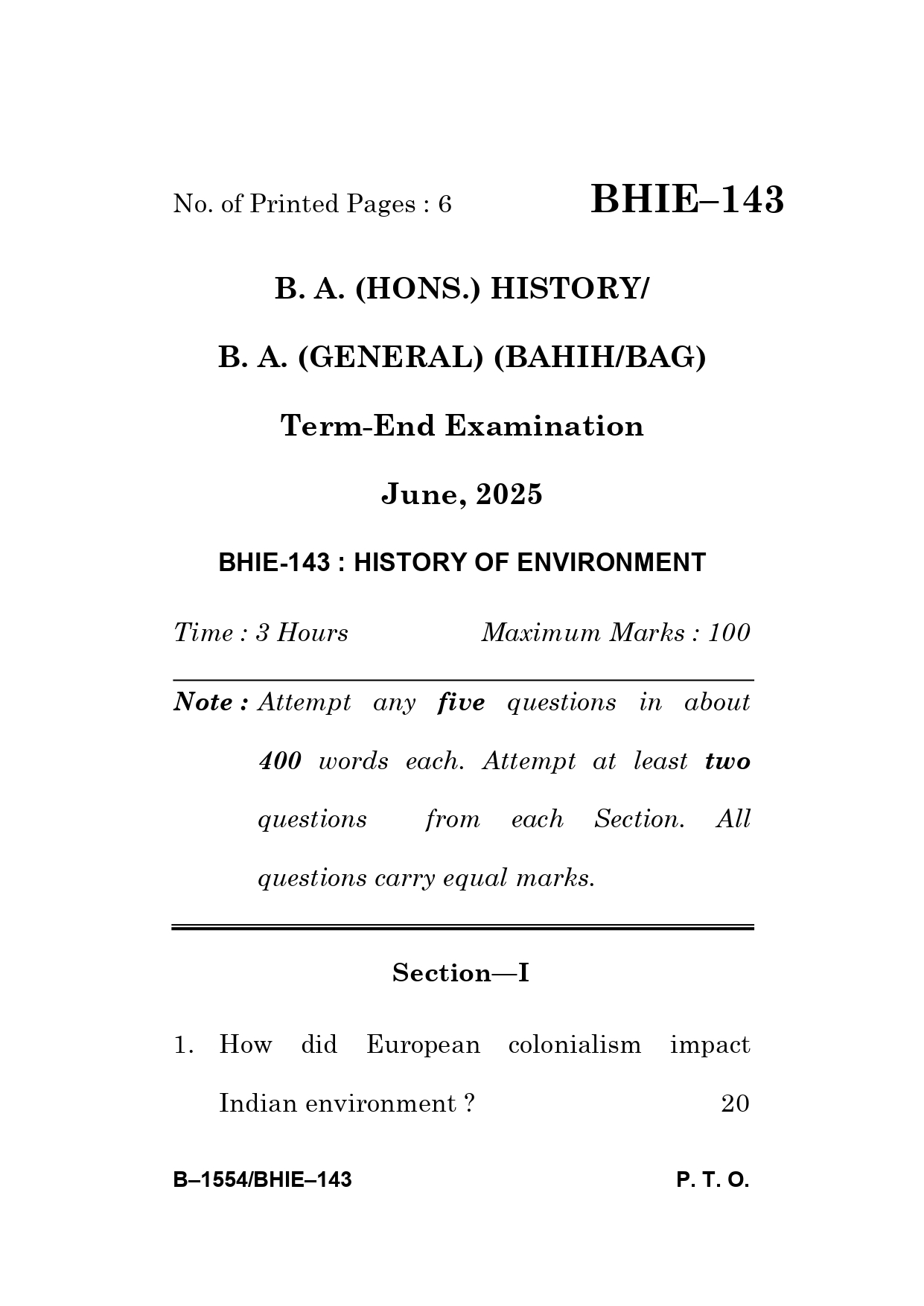 IGNOU BHIE 143 Solved Previous Year Question Paper –JUNE 2025 (ENGLISH Medium) – Download PDF