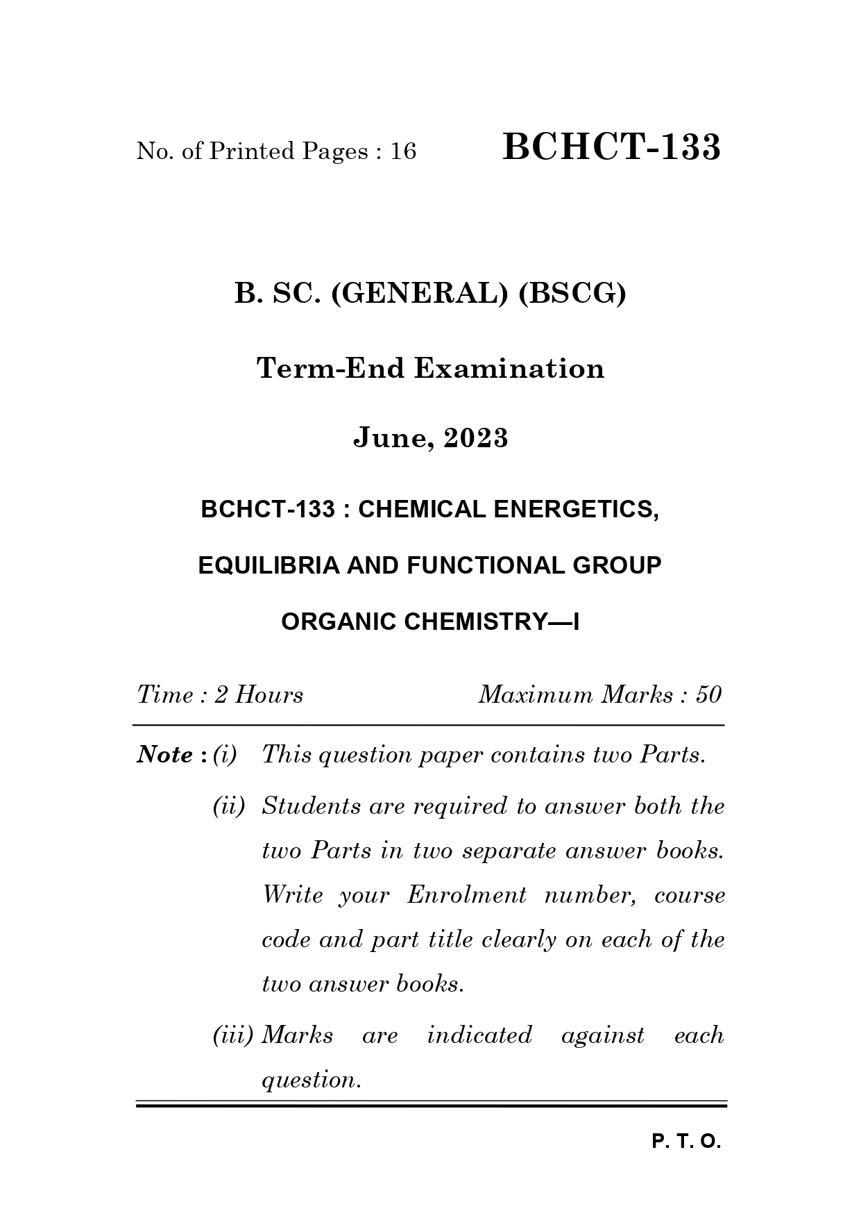 IGNOU BCHCT 133 Solved Previous Year Question Paper – June  2023 (English Medium) – Download PDF