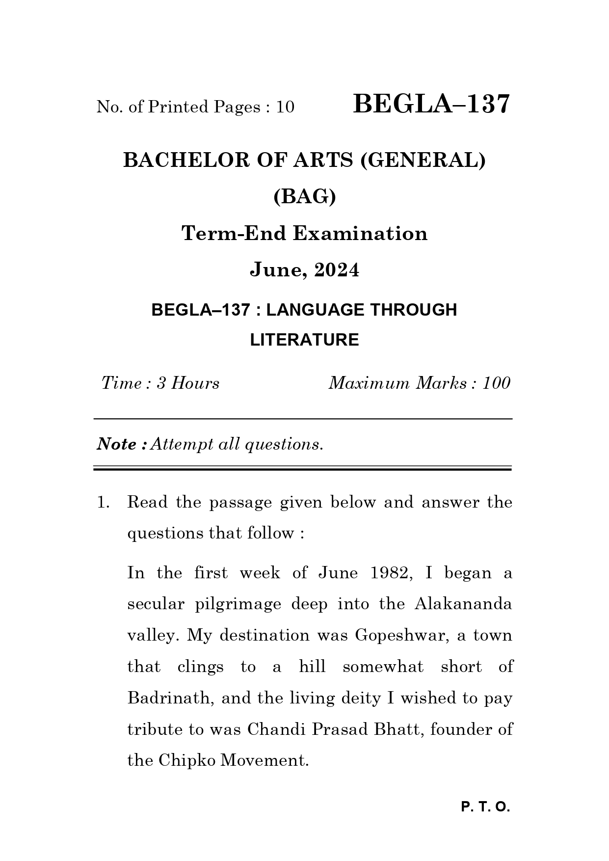 IGNOU BEGLA 137 Solved Previous Year Question Paper – June 2024 (English Medium) – Download PDF