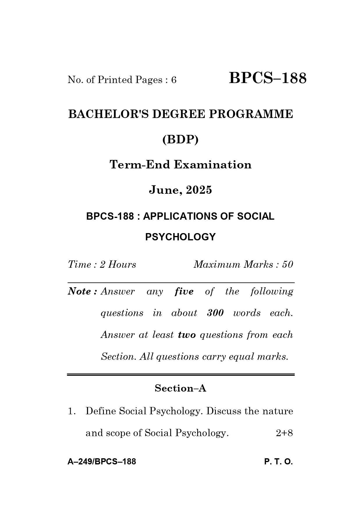 IGNOU BPCS 188 Solved Previous Year Question Paper –JUNE 2025 (ENGLISH Medium) – Download PDF