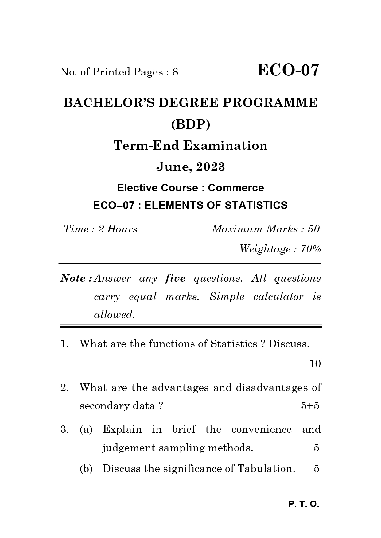 IGNOU ECO 07 Solved Previous Year Question Paper – June 2023 (English Medium) – Download PDF