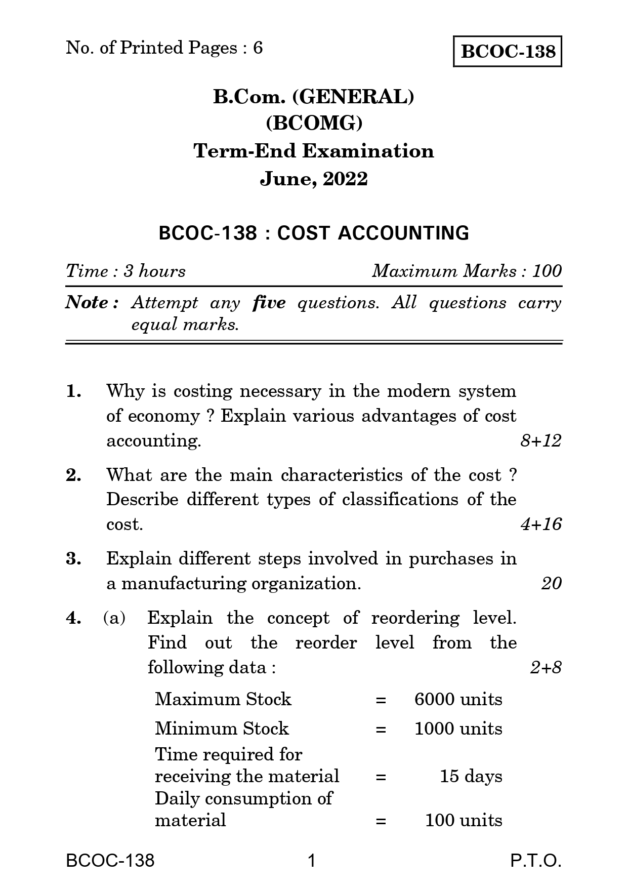IGNOU BCOC 138 Solved Previous Year Question Paper – June 2022 (English Medium) – Download PDF