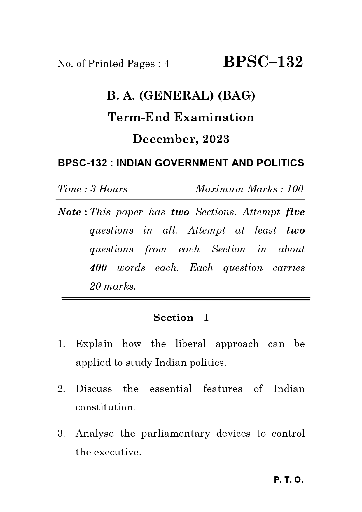 IGNOU BPSC 132 Solved Previous Year Question Paper – December 2023 (English Medium) – Download PDF