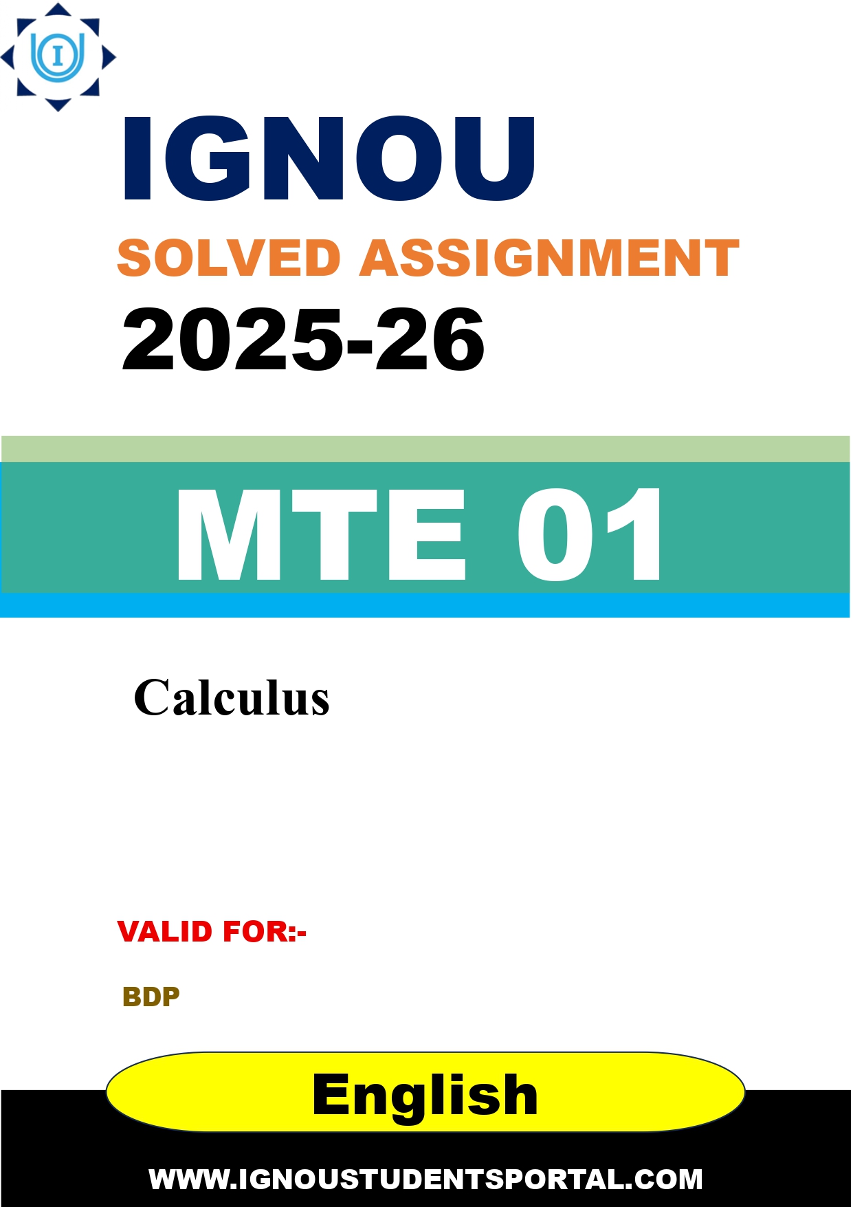 IGNOU MTE 01 Solved Assignment 2025-2026: Calculus (English Medium) | IGNOU Students Portal