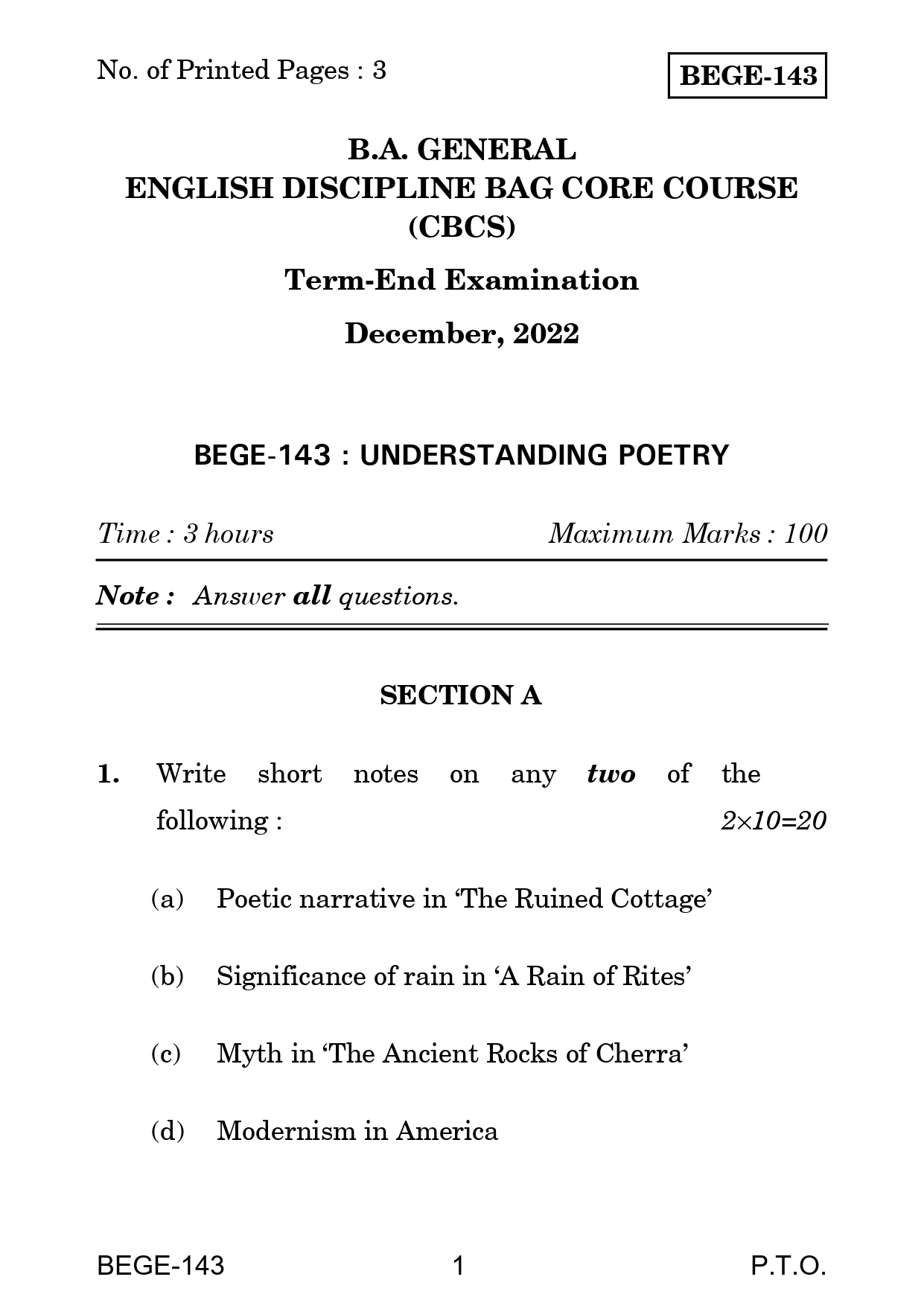 IGNOU BEGE 143 Solved Previous Year Question Paper – December 2022 (English Medium) – Download PDF