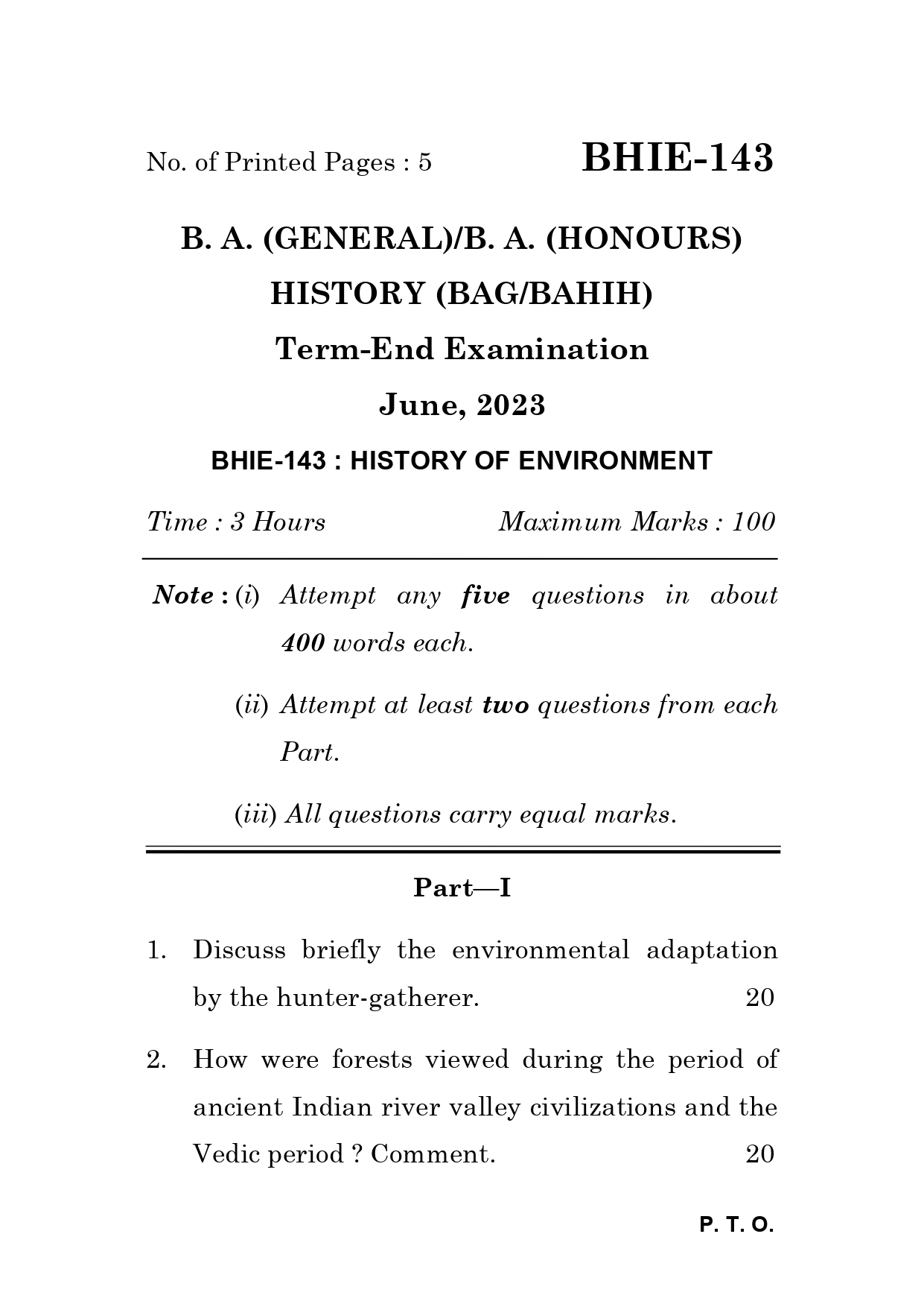 IGNOU BHIE 143 Solved Previous Year Question Paper – June 2023 (English Medium) – Download PDF