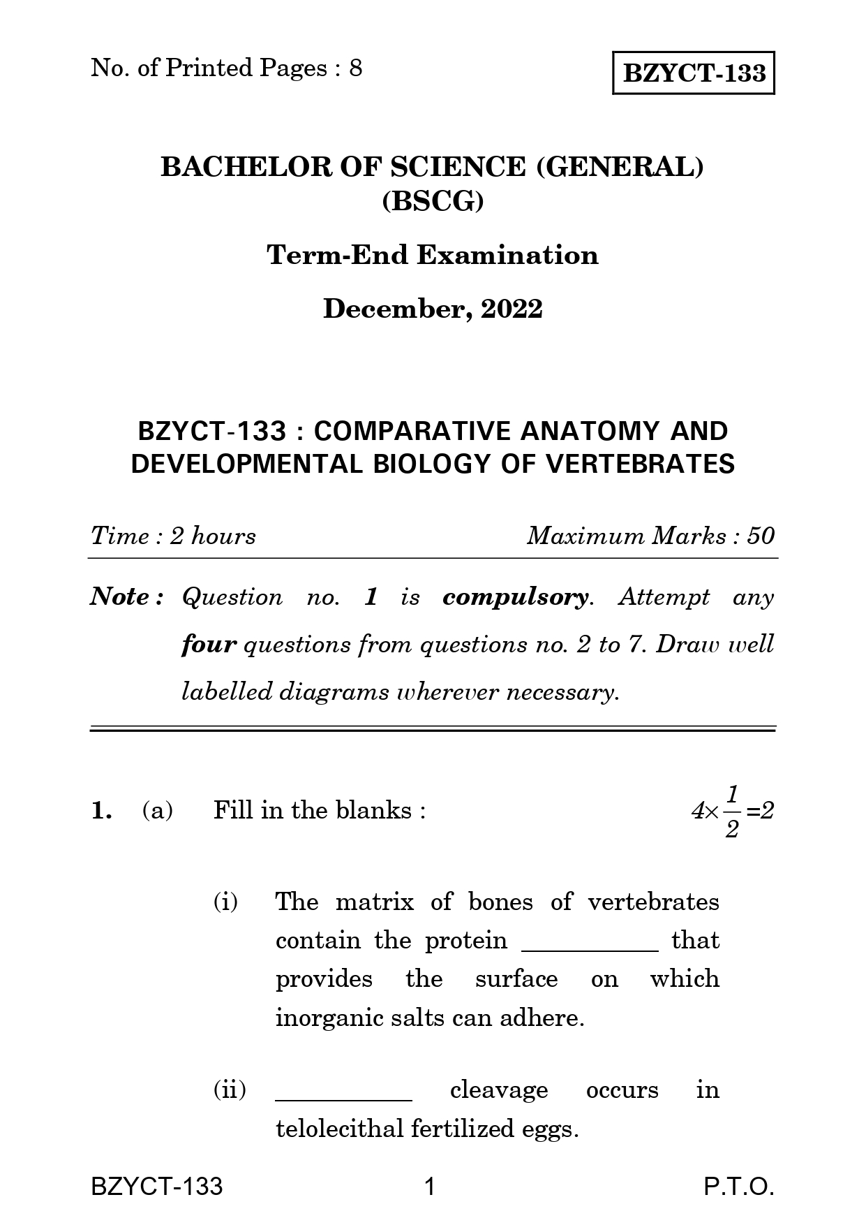 IGNOU BZYCT 133 Solved Previous Year Question Paper – December 2023 (English Medium) – Download PDF