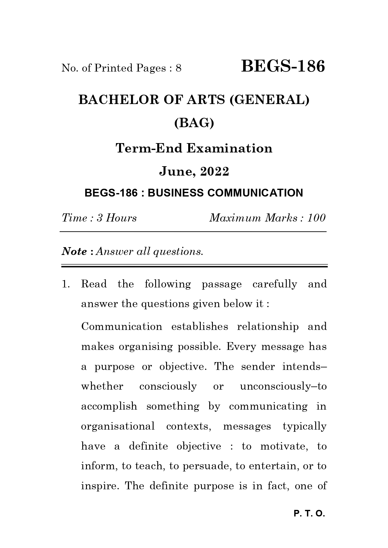 IGNOU BEGS 186 Solved Previous Year Question Paper – June 2022 (English Medium) – Download PDF