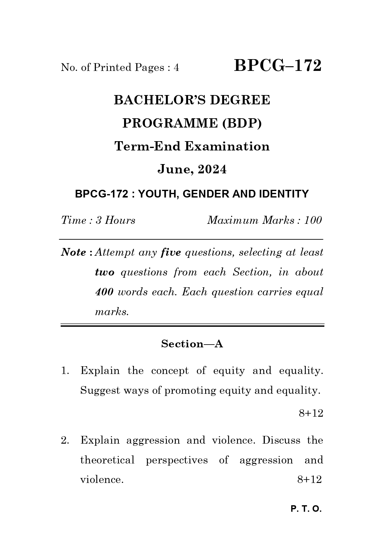 IGNOU BPCG 172 Solved Previous Year Question Paper – june 2024 (English Medium) – Download PDF