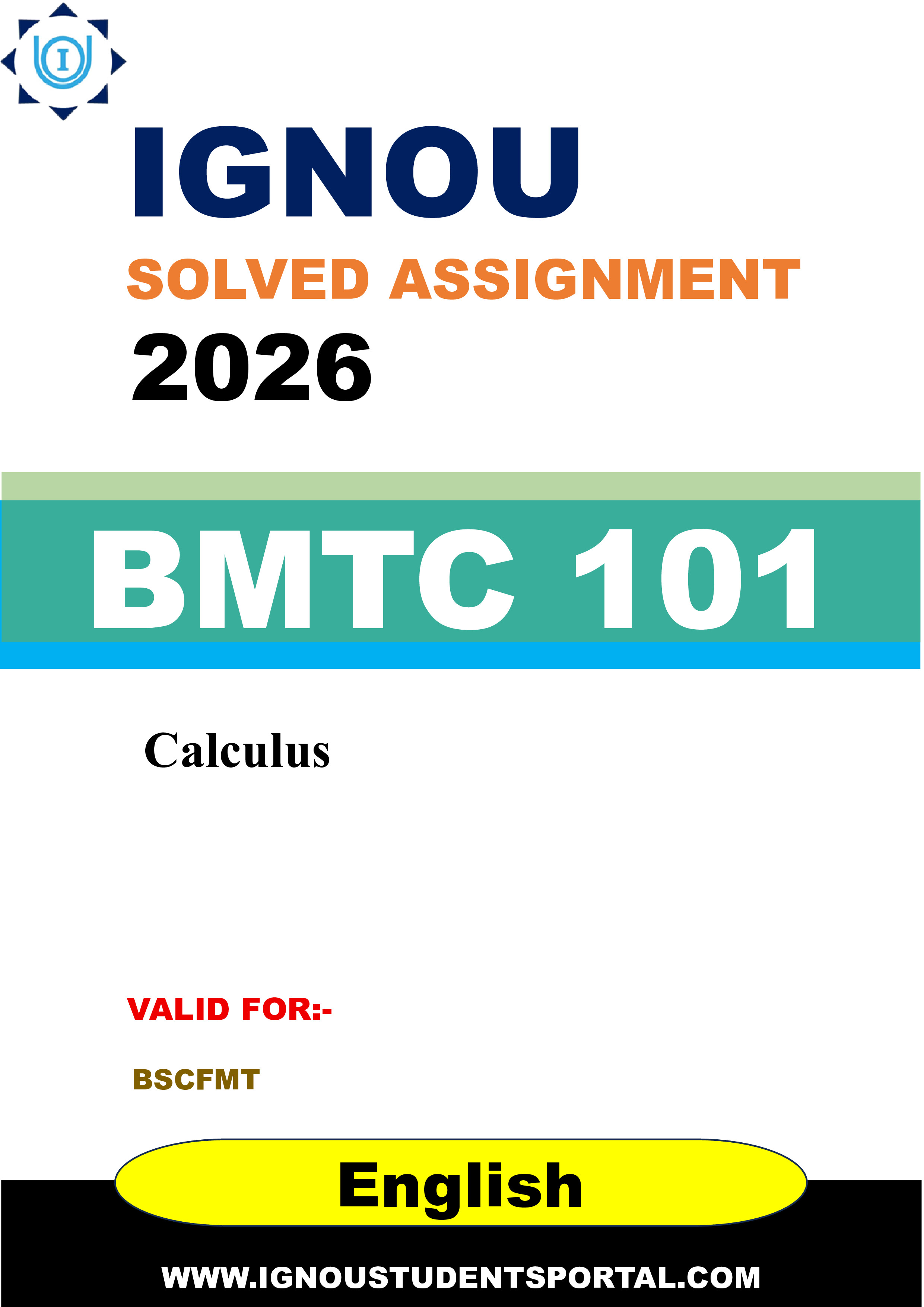 IGNOU BMTC 101 Solved Assignment 2026-26: Calculus (English Medium) | IGNOU Students Portal